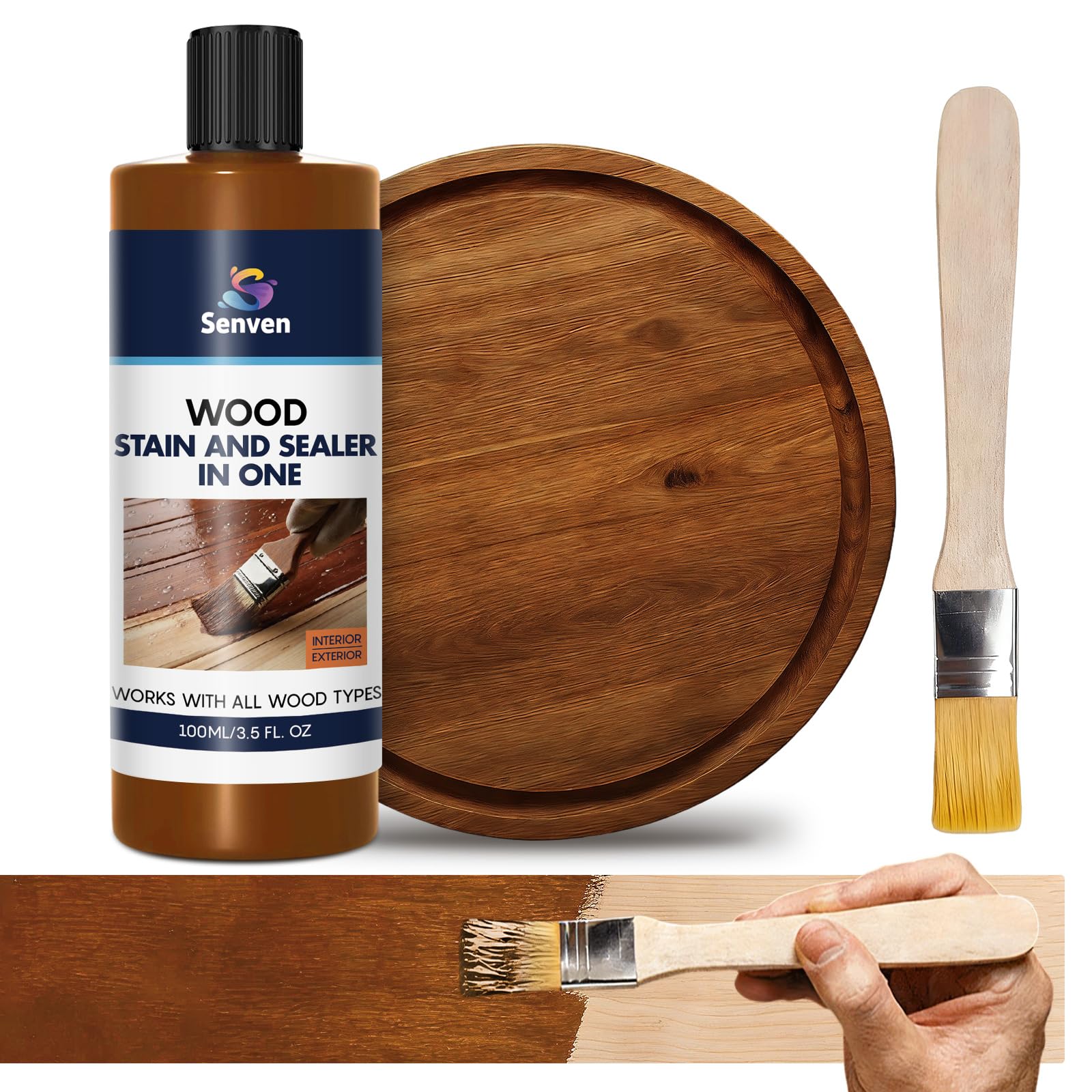 Wood Stain and Sealer in One, Water Based Non-Toxic, Fast Dry, Waterproof Interior &amp; Exterior Wood Stain &amp; Wood Sealant for Furniture, Decks, Fences, Cabinets, Pergolas, Wood Siding, 100ML, Pecan