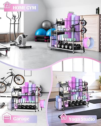 Miniatura 6 de Mythinglogic Weight Rack for Dumbbells, Home Gym Storage for Yoga Mat Dumbbells Kettlebells and Strength Training Equipment, Dumbbell Rack with