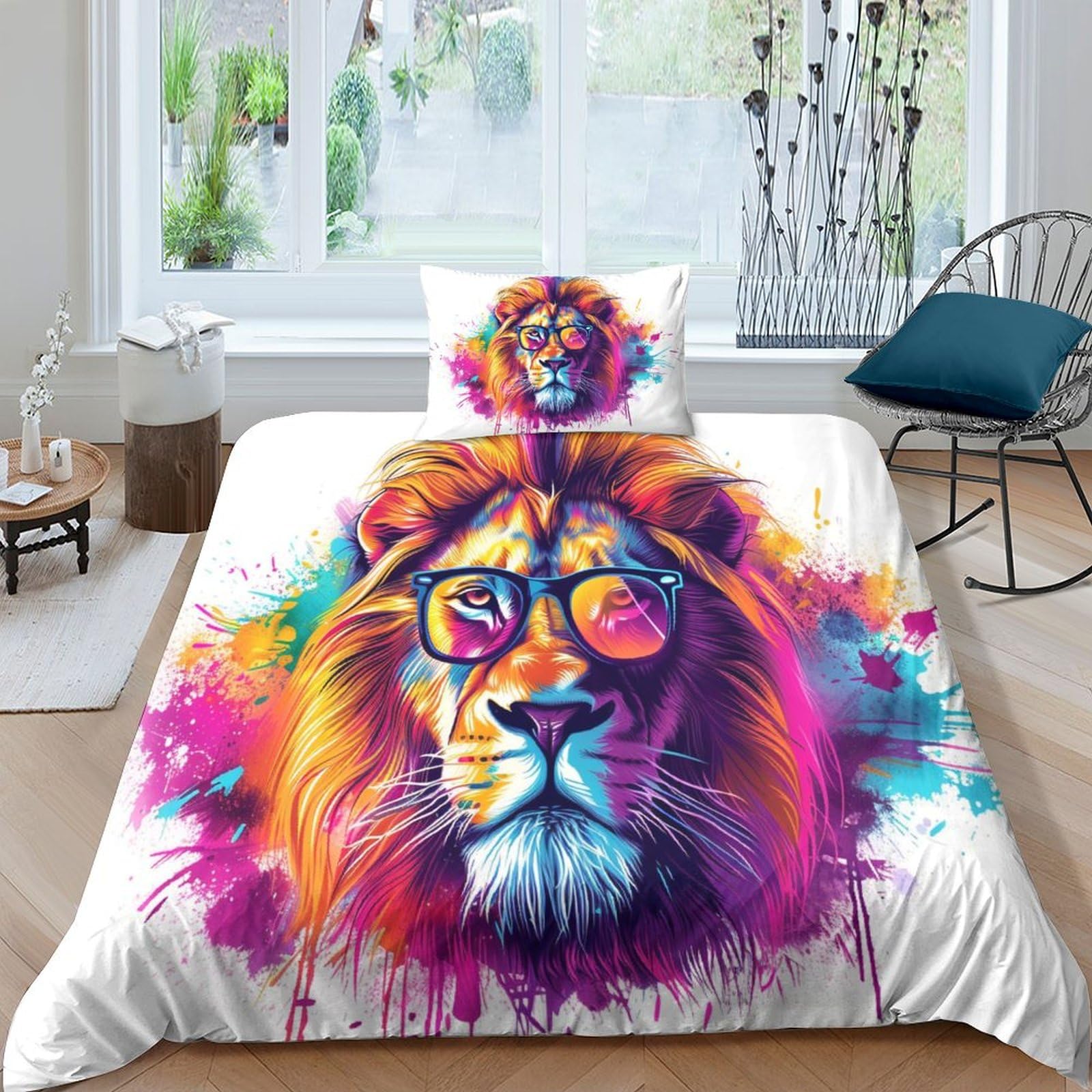 Housse de couette pour enfants lion 3D lit simple 135x200cm