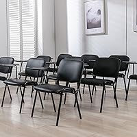 Vista 2 de Wahson Sillas de recepción de cuero de vinilo con escritorio adjunto, sillas apilables negras para sala de espera, silla de aula negra