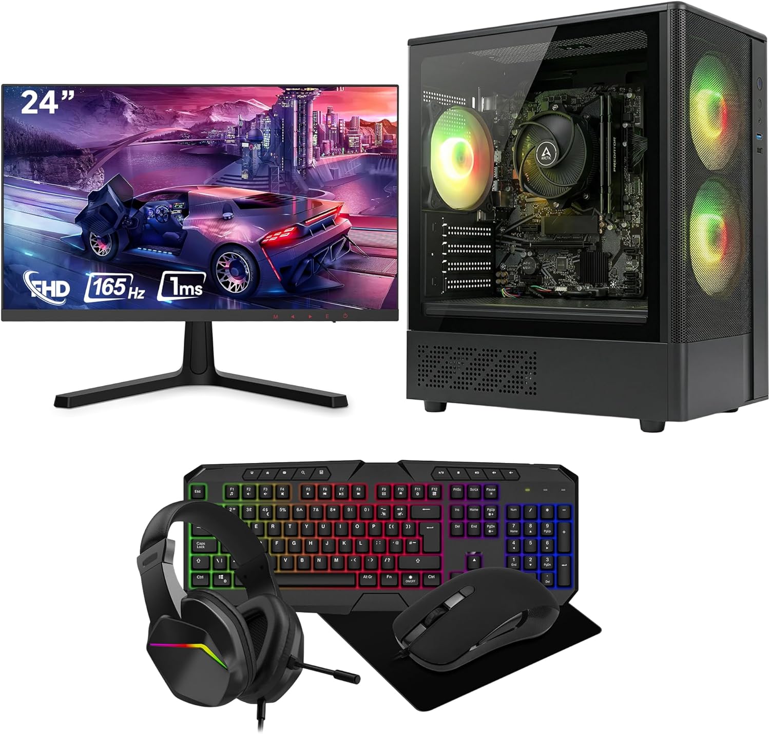 GTR-Starter Gaming PC Bundle – Ryzen 5 | 16GB RAM | 1TB SSD | 24” 165Hz Monitor | Esports Ready for Fortnite, Valorant & Minecraft | Full Setup with Keyboard, Mouse & Headset | Windows 11 | WiFi