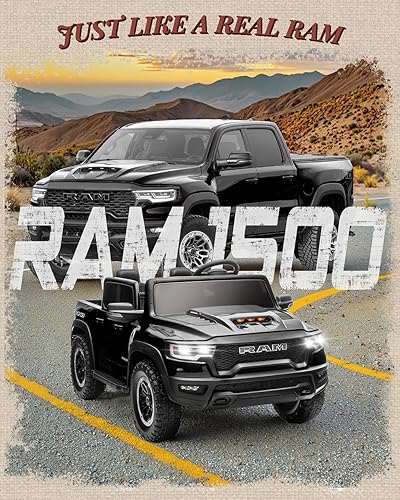 Miniatura 2 de Juguetes de paseo de 24 V para niños grandes, auto eléctrico RAM 1500 RHO con licencia para niños con control remoto, camión con Bluetooth, luces