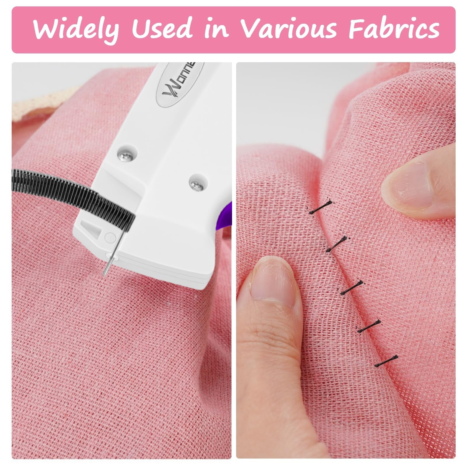 Stichpistole für Kleidung, Nähpistole für Kleidung, Nähte, schnelle Kleidungsfixierung, inklusive 1.000 schwarze Verschlüsse, 1.000 weiße Verschlüsse und 6 Nadeln (GhostWhite + Purple4)