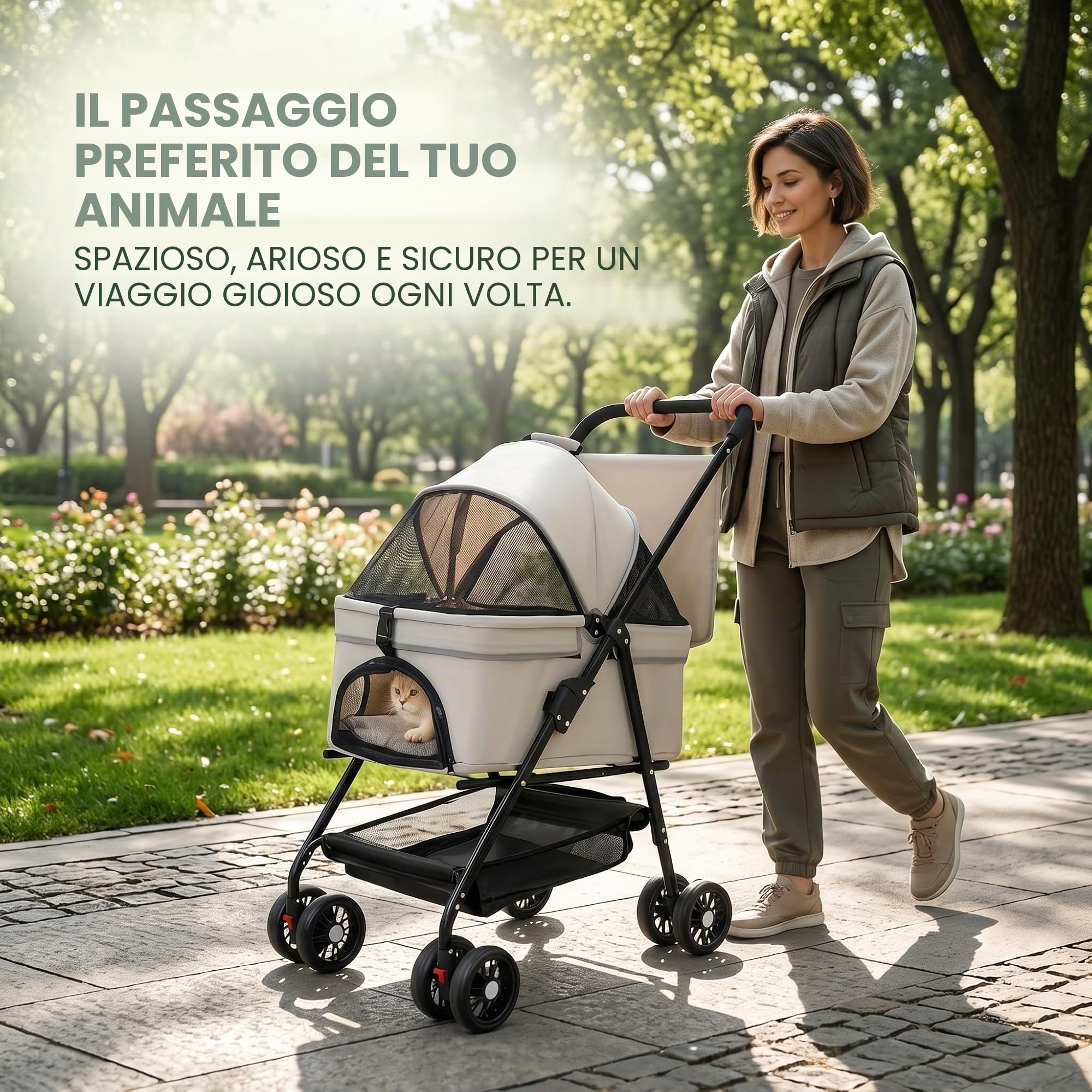 Passeggino per animali domestici fino a 20 kg, pieghevole 3 in 1, con cestino rimovibile, con ruote girevoli a 360° e finestre a rete, passeggino da jogging per cani di piccola taglia e gatti