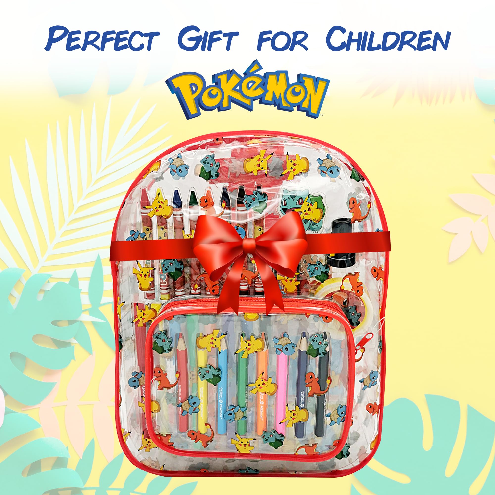 Pokemon Set Zaino 5 Pezzi Per Bambini Con Pikachu, Squirtle, Bulbasaur, Charmander - Custodia, Astuccio E Portachiavi Pokeball