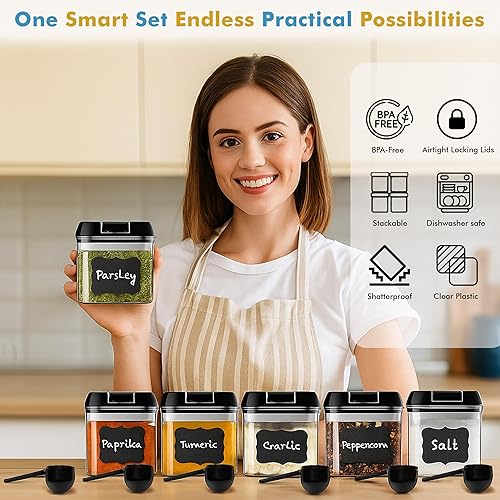 Miniatura 4 de Shazo 6 recipientes herméticos de almacenamiento de alimentos, recipientes de plástico transparente sin BPA para aperitivos y especias con tapas de