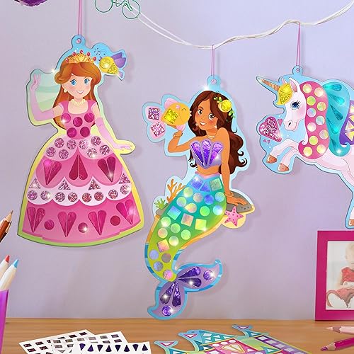 Miniatura 4 de Imagimake Juego de arte de princesa y unicornio de mosaico de espejo para niños, kit de manualidades de bricolaje, calcomanías de aluminio para