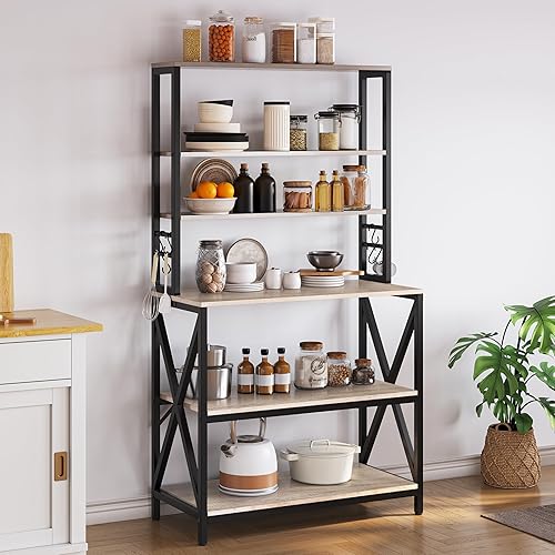 Miniatura 10 de Yaheetech - Estantería de cocina de 6 niveles, mesa de café de 31.5 pulgadas, gabinete para microondas de estilo granja para espacios pequeños,