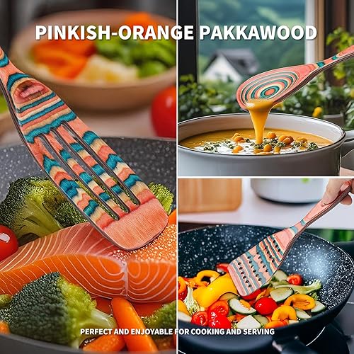 Miniatura 2 de Gudamaye Pakkawood - Juego de utensilios de cocina de madera de 7 piezas, cucharas de madera para cocinar, juego de utensilios de madera, cucharas