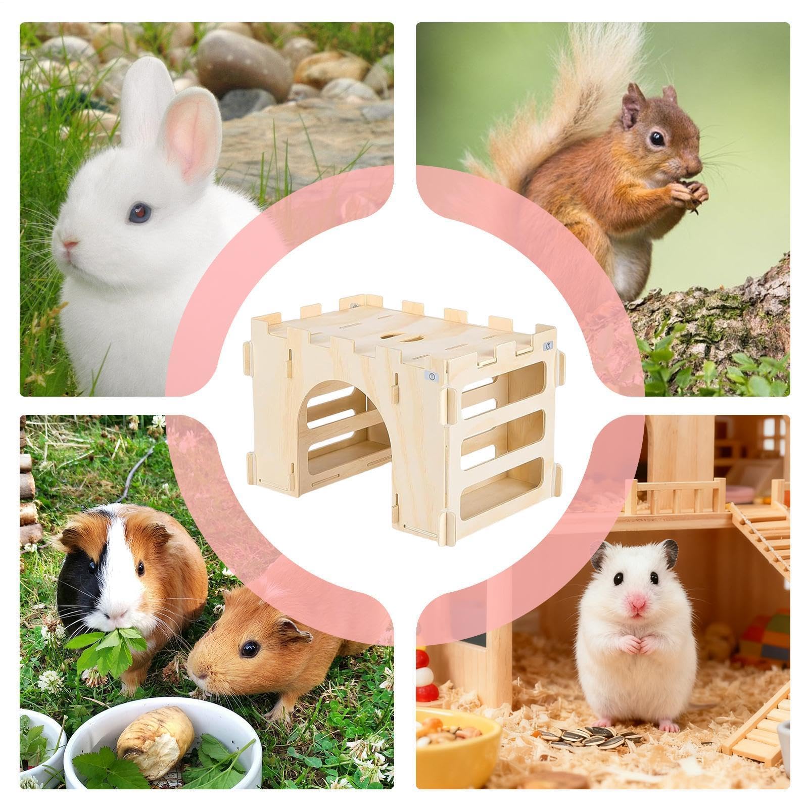 Casetta per Conigli in Ambiente Interno | Nascondiglio Rimovibile per Piccoli Animali | Castello in Legno per Cincillà e Conigli - Recinto per Cincillà e Ricci da Giardino ed Interno