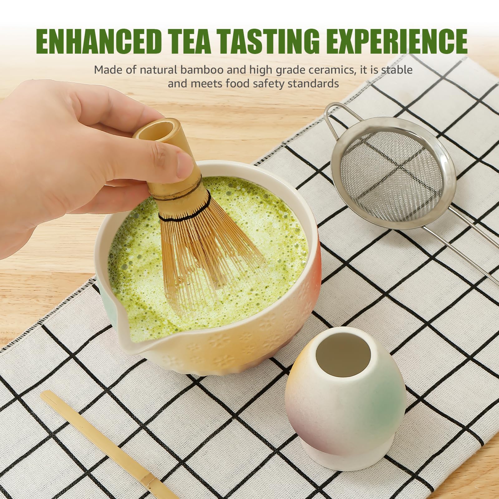 Set da 5 pezzi Matcha Unique Matcha Kit con Scoop Sifter Bowl Whisk e supporto pratico Tea Making Tool per donne e uomini uso domestico