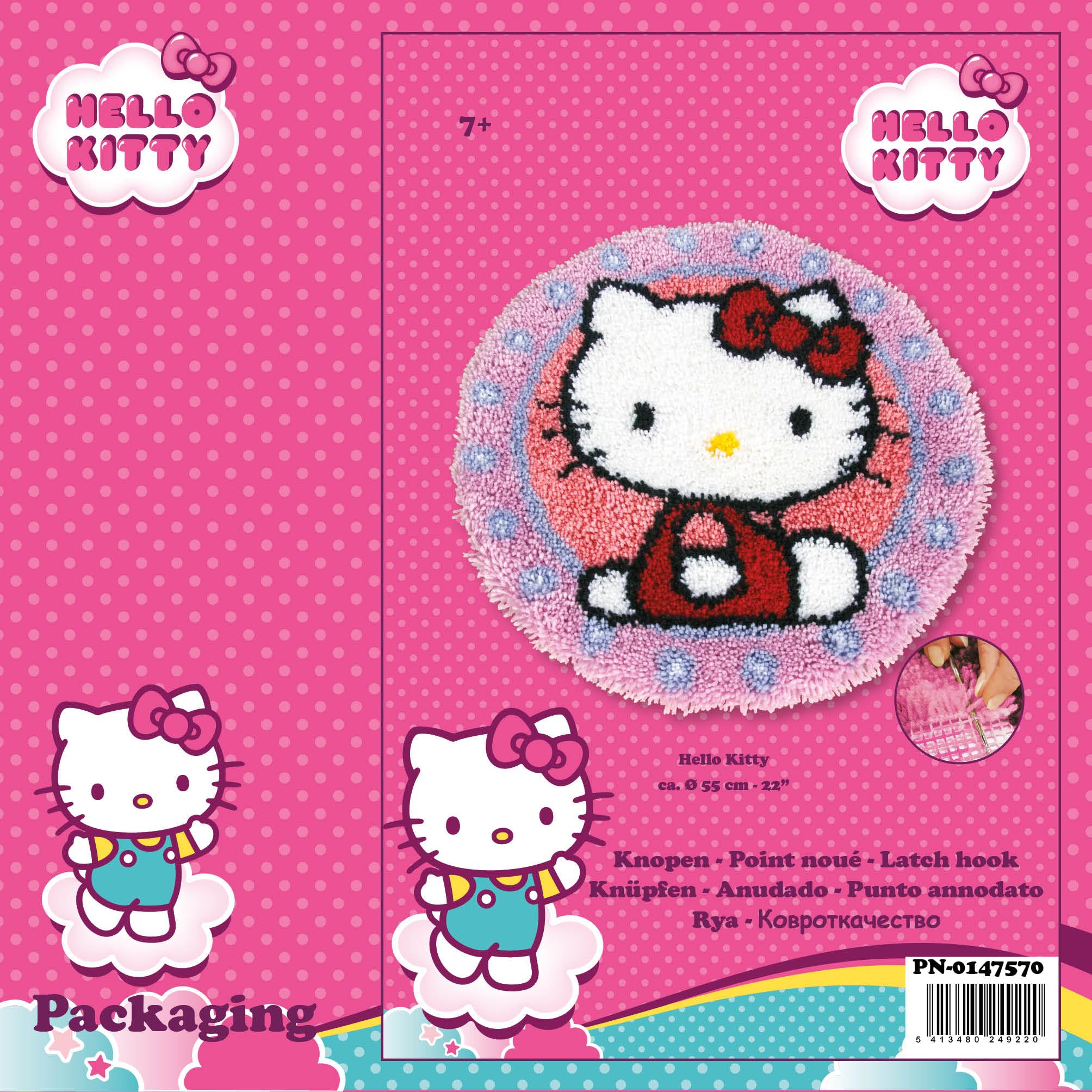 Vervaco Kit Alfombra Gancho De Pestillo Alfombras De Habitacion HELLO KITTY DIY Manualidades Adultos Set Creativo Regalo Bordado Kit Principiantes ca. 55 x 55 cm Latch Hook Embroidery