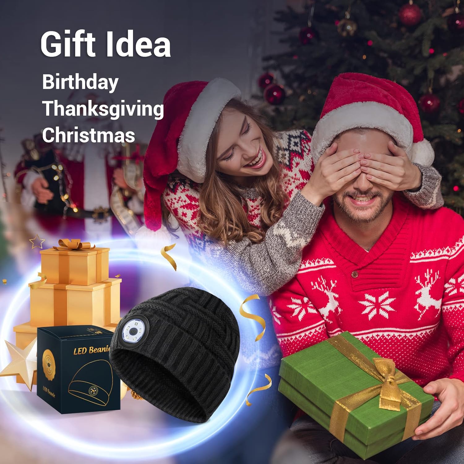 HIGHEVER LED Beanie Hat with Light: Christmas Stocking Stuffers for Men Adult for Teen Boys Men Dad Winter Gifts