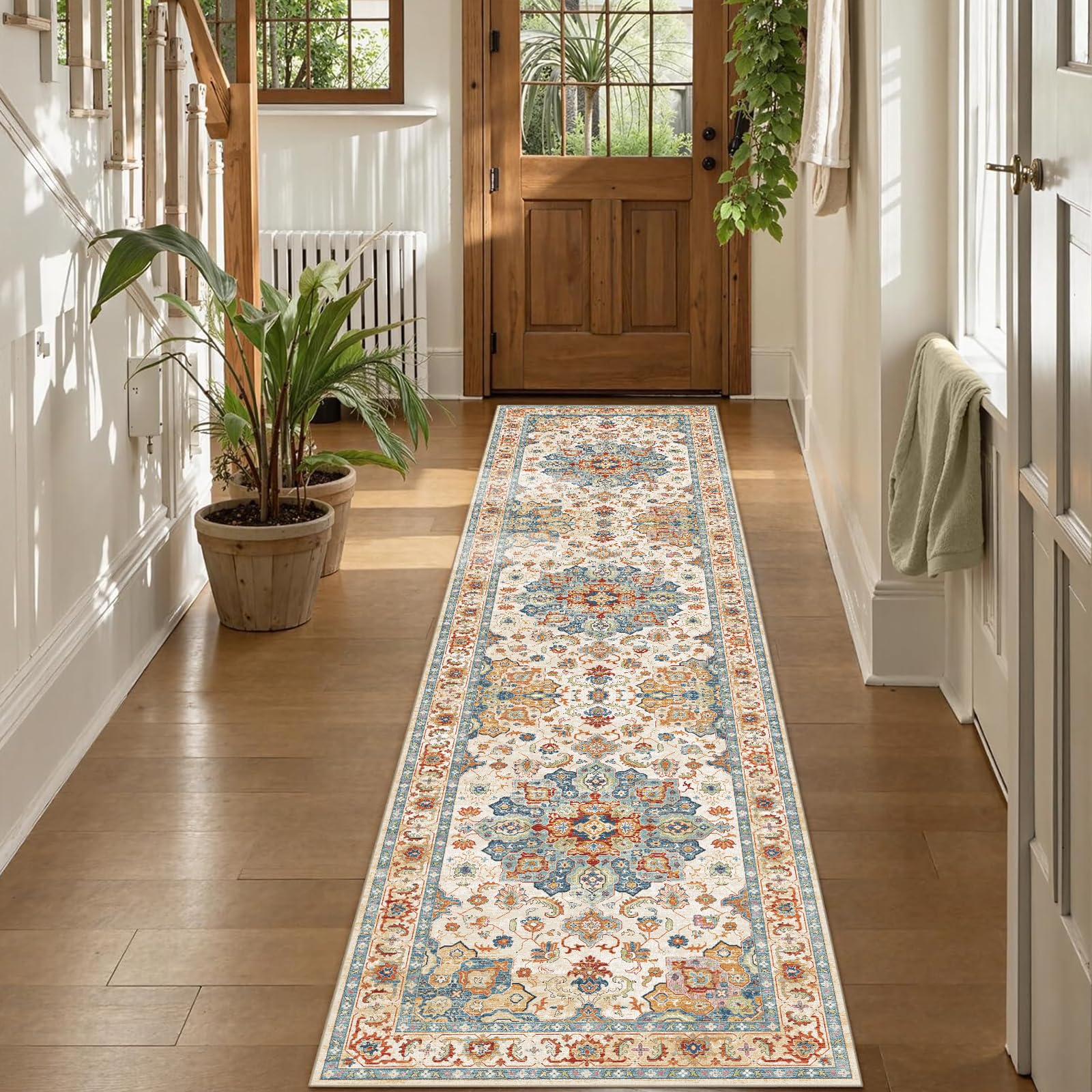 Cycleader 60x240cm Non-Slip Washable Runner Rug for Hallway, Vintage Boho Faux Cashmere Carpet Anti-Fatigue Kitchen Rugs Indoor Soft Long Floor Mat Low Pile Runners with Anti-Slip Backing for Bedroom