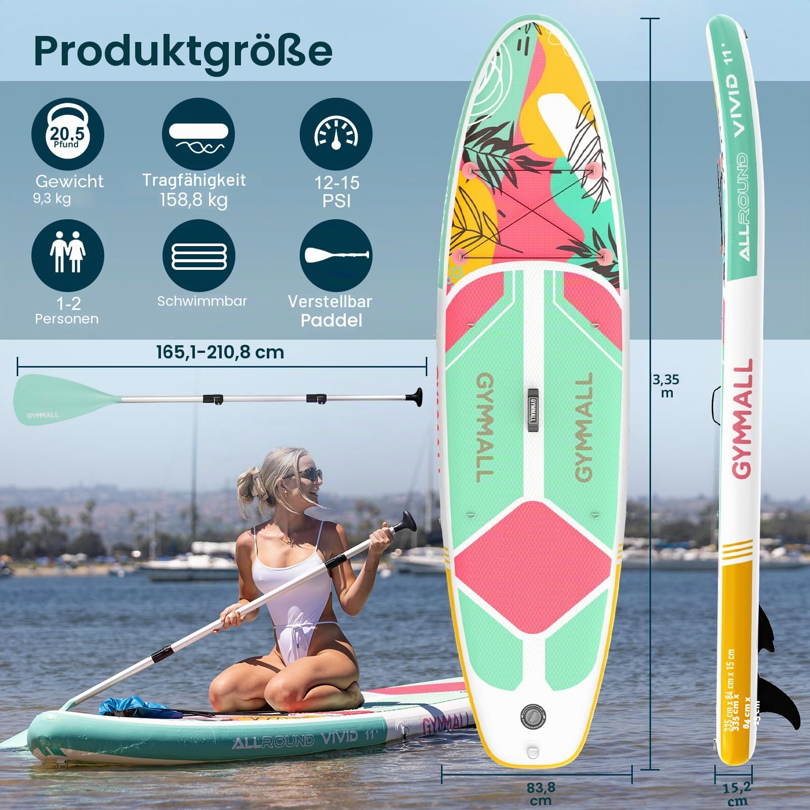 Stand Up Paddling Board, Aufblasbares Sup Board für Erwachsene und Jugendliche aller Könnensebenen, Blow Up Paddleboards mit breitem, rutschfestem Deck, Premium Zubehör und Aufbewahrungstasche