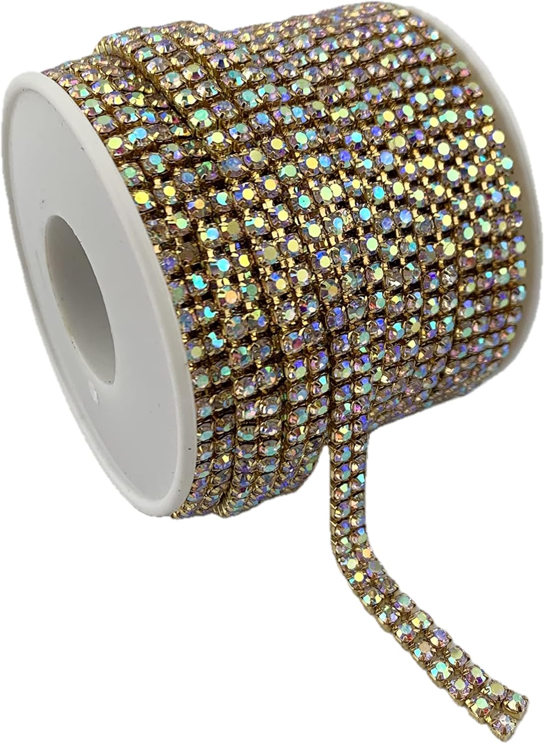 10 Yards 2 Rows 6mm Close Rhinestone Chain Applique Costume Sewing Trims Applique Embellishment Wedding Dress Decoration (Gold+Crystal AB)