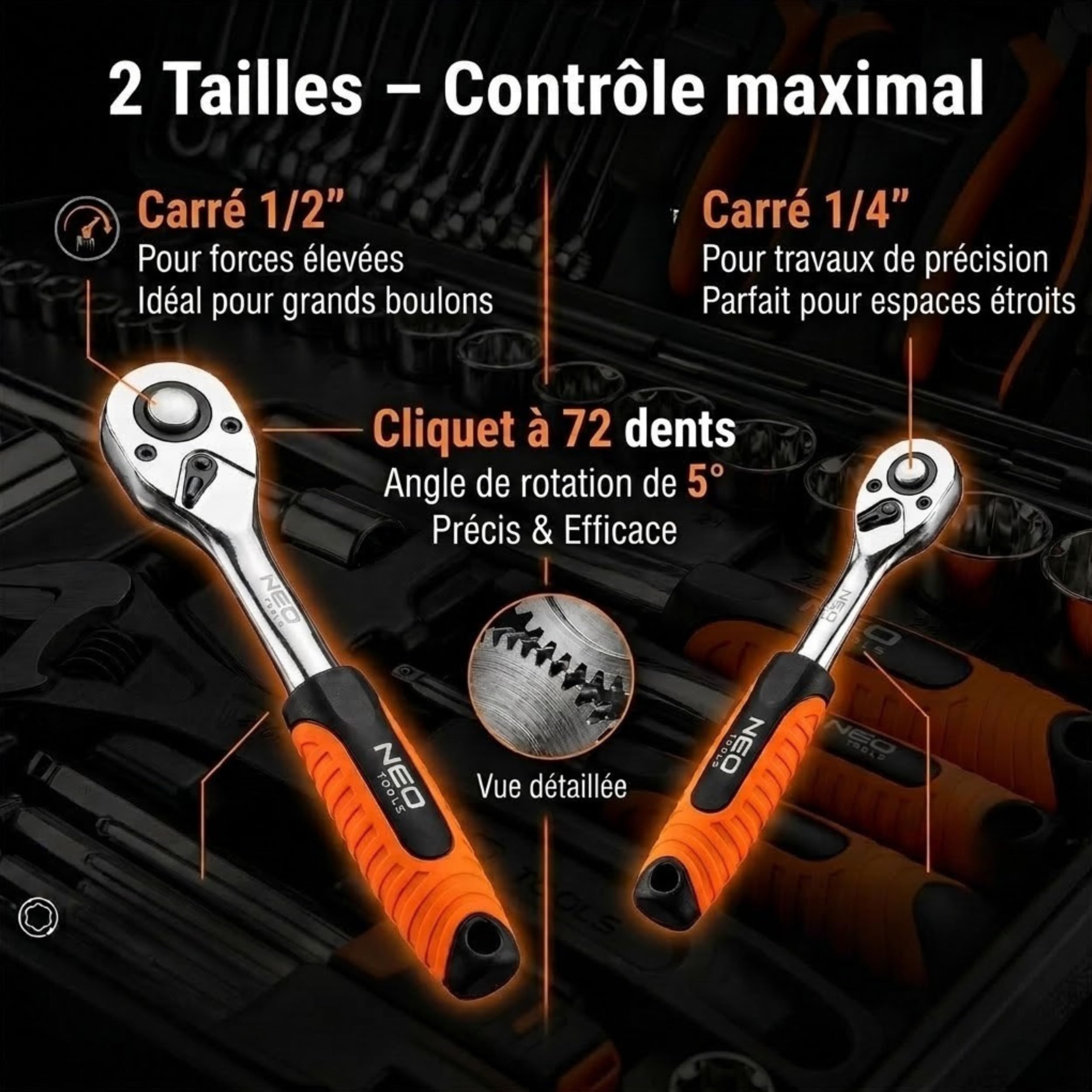 NEO TOOLS Lot de 143 outils en acier CRV pour travaux mécaniques, électriques, sanitaires et ménagers, mallette solide avec pinces métalliques