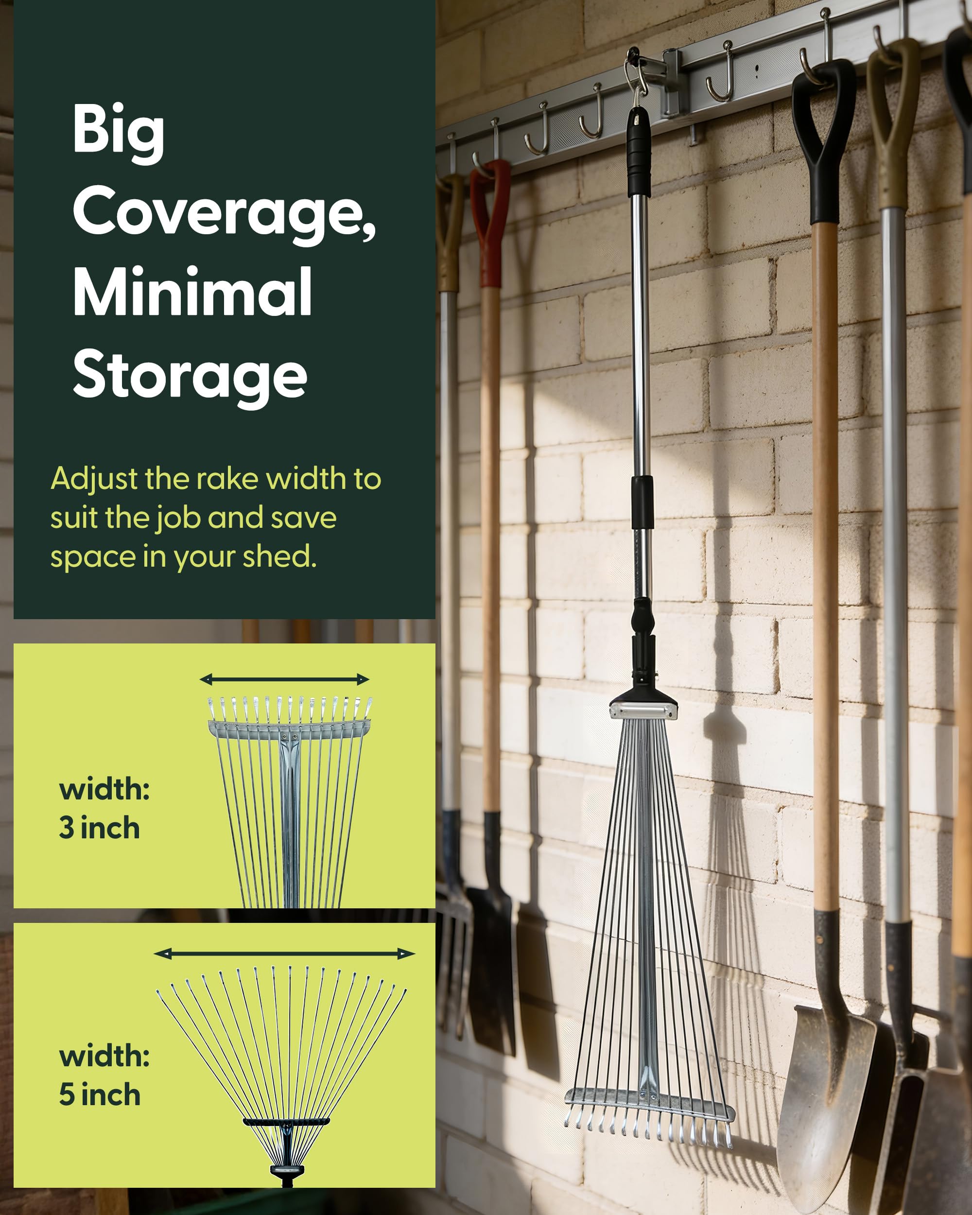 Keplin Garden Rake with Telescopic Handle – 80 to160cm Adjustable Rake, 15 Tine Expanding Metal Rake for Leaves, Lawn, Yard & Soil Cleanup, Foldable Space-Saving Design, Versatile Garden Tool — view 6