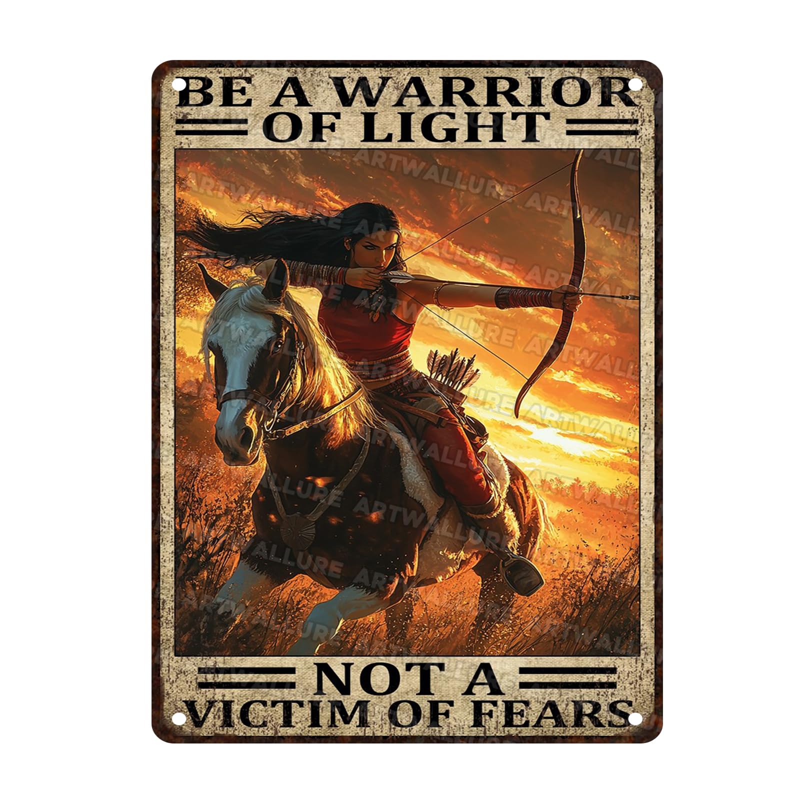 Metal Tin Sign Horse Archery Wall Decor Vintage Rustic Western Metal Poster 12x16inch