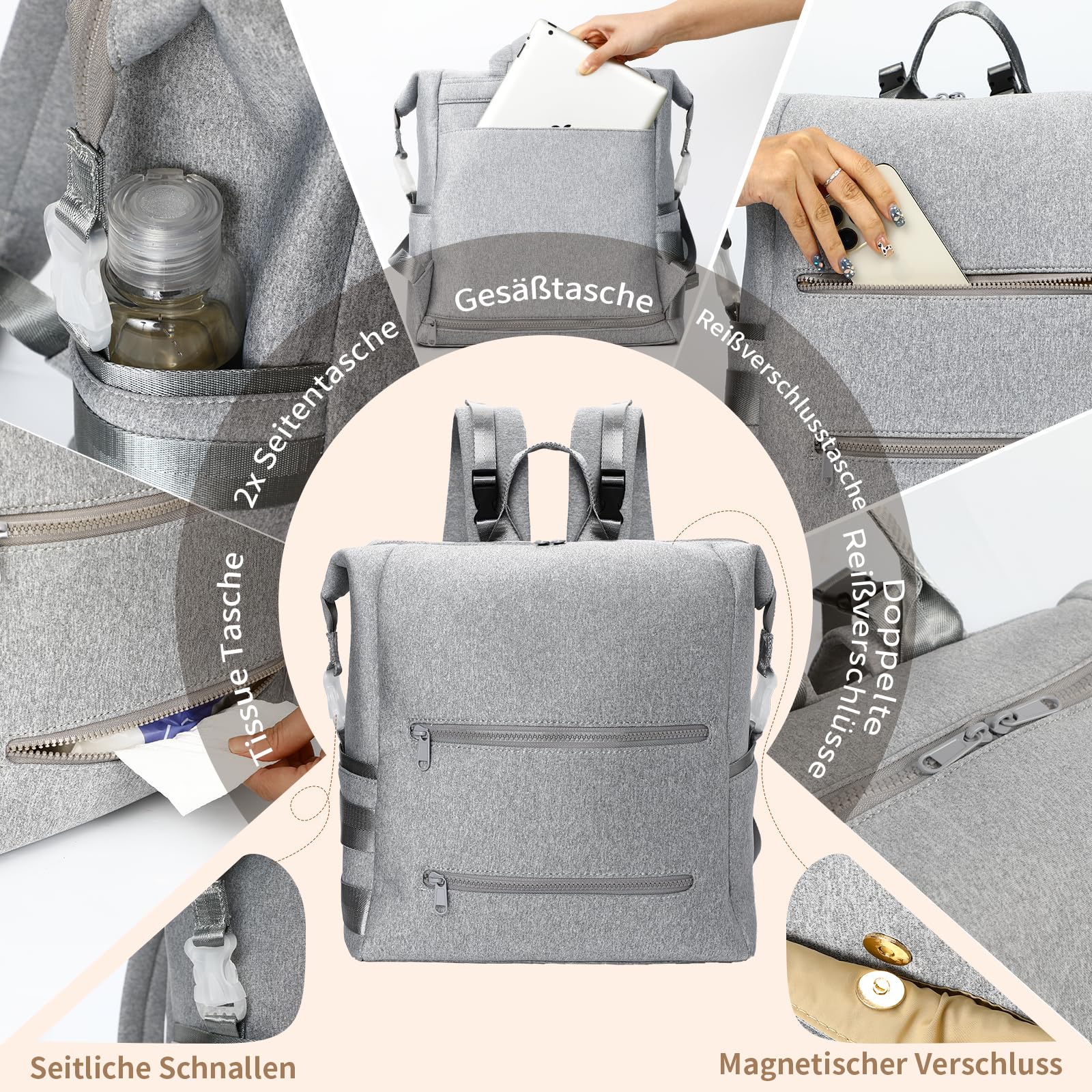 MISS FONG Borsa fasciatoio, zaino grande, con 10 tasche per pannolini