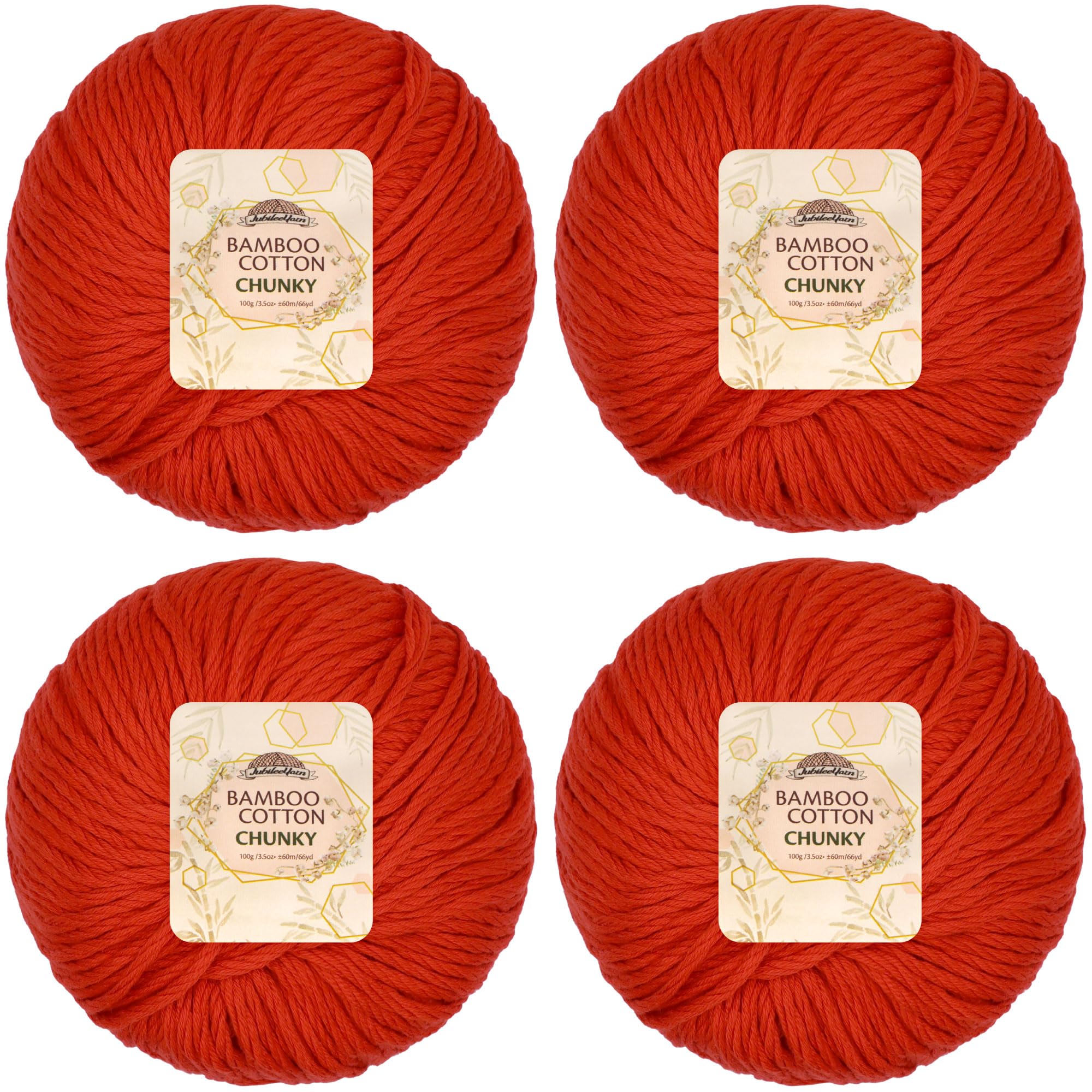 JubileeYarn Bamboo Cotton Chunky Yarn - 100g/Ball - Cherry Red - 4 Balls