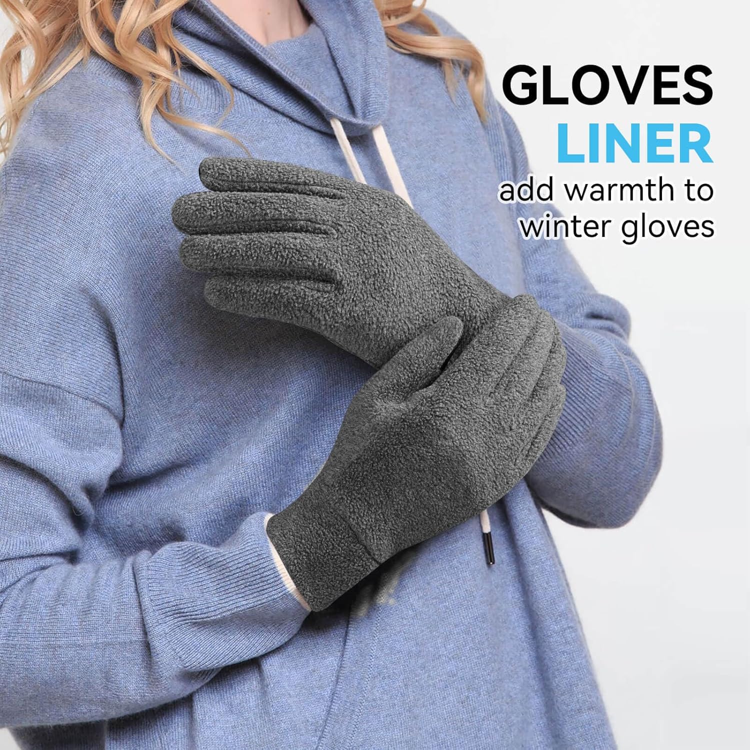 OZERO Winter Gloves Men Women: Touchscreen Thermal Polar Fleece Warm Glove for Running Driving Bike Cycling Black/Blue/Gray - Image 5