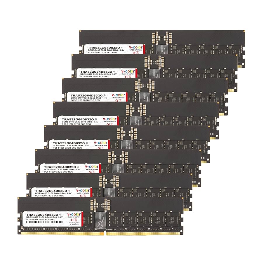 V-Color DDR5 256GB (32GBx8) 6400MHz CL32 2Gx8 2Rx8 OC R-DIMM