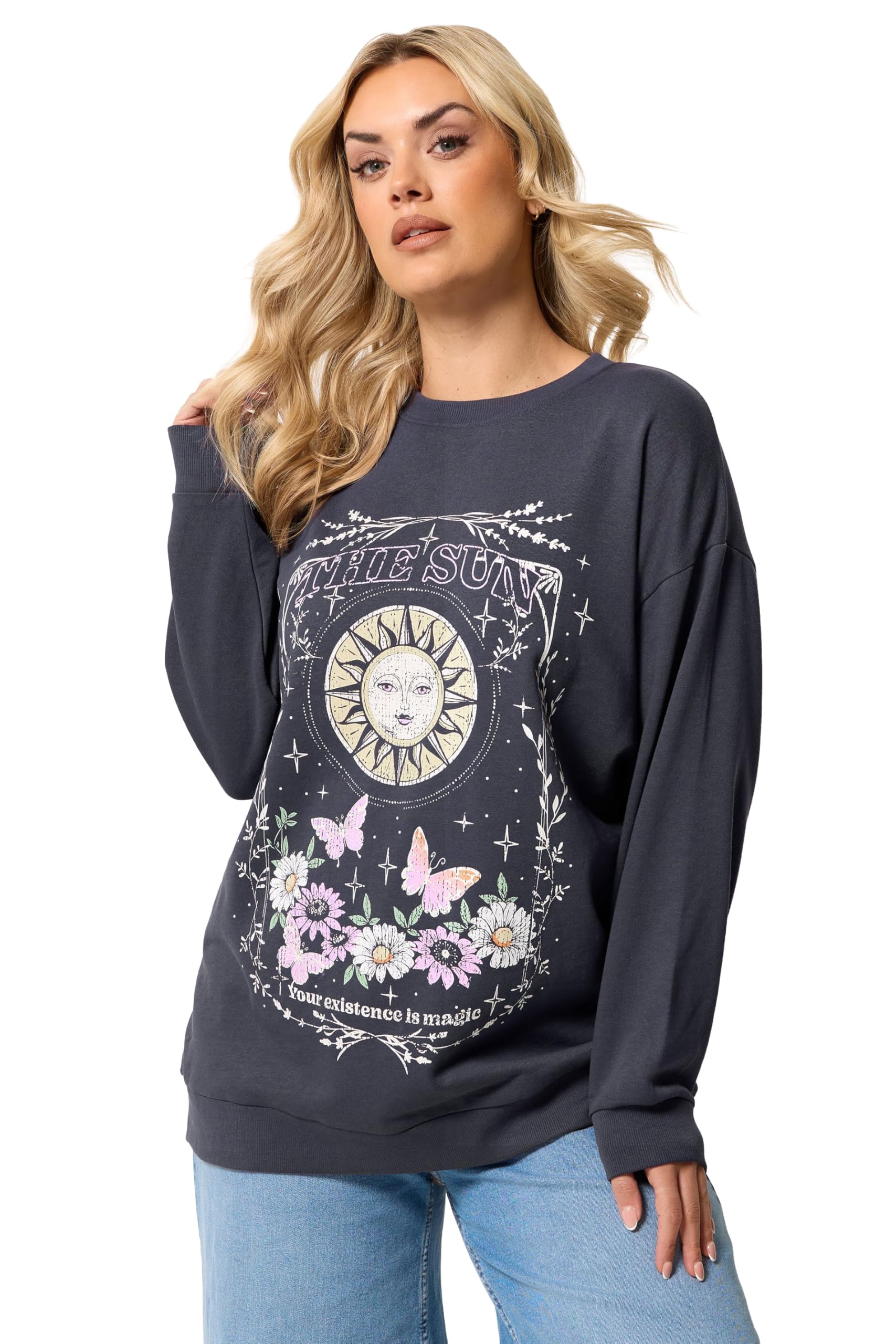 Yours Women's Dark Grey Celestial Graphic Print Sweatshirt In Size 26-28