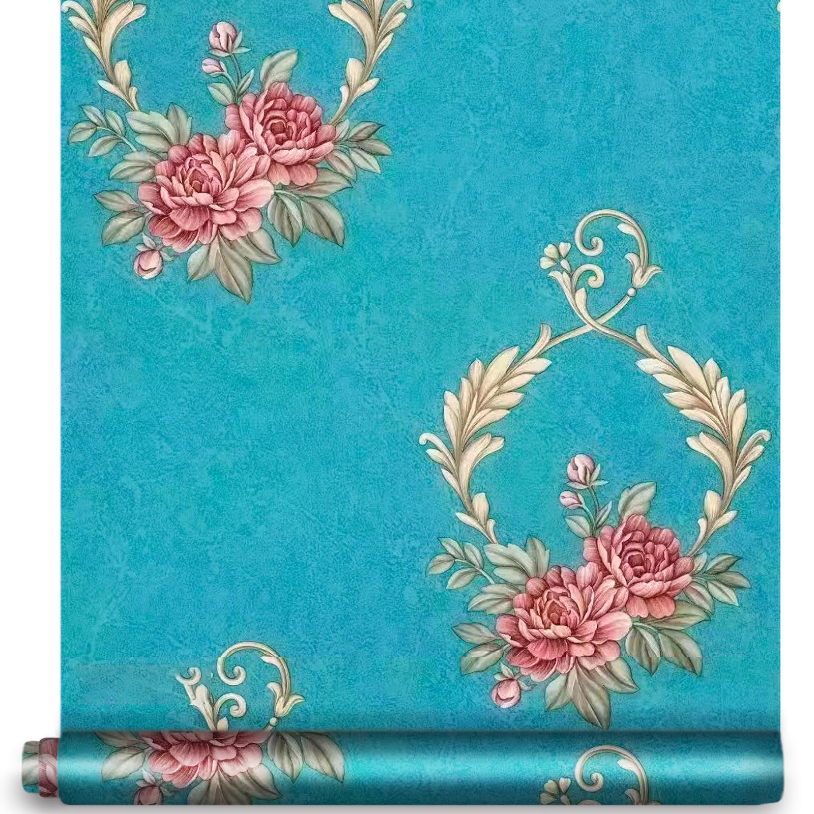 YIFU LIFE Vintage Floral Peel and Stick Wallpaper Light Blue Boho Removable Vinyl Self Adhesive Wall Paper Drawer Cabinet Furniture Bedroom Walls