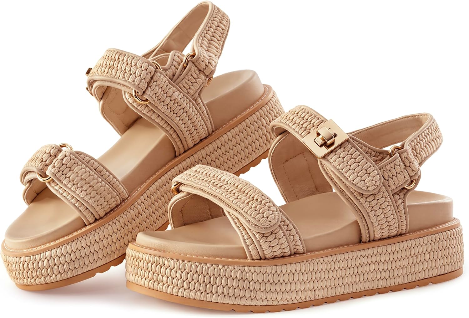 VARECOLA Womens Comfortable Chunky Raffia Platform Summer Sandals