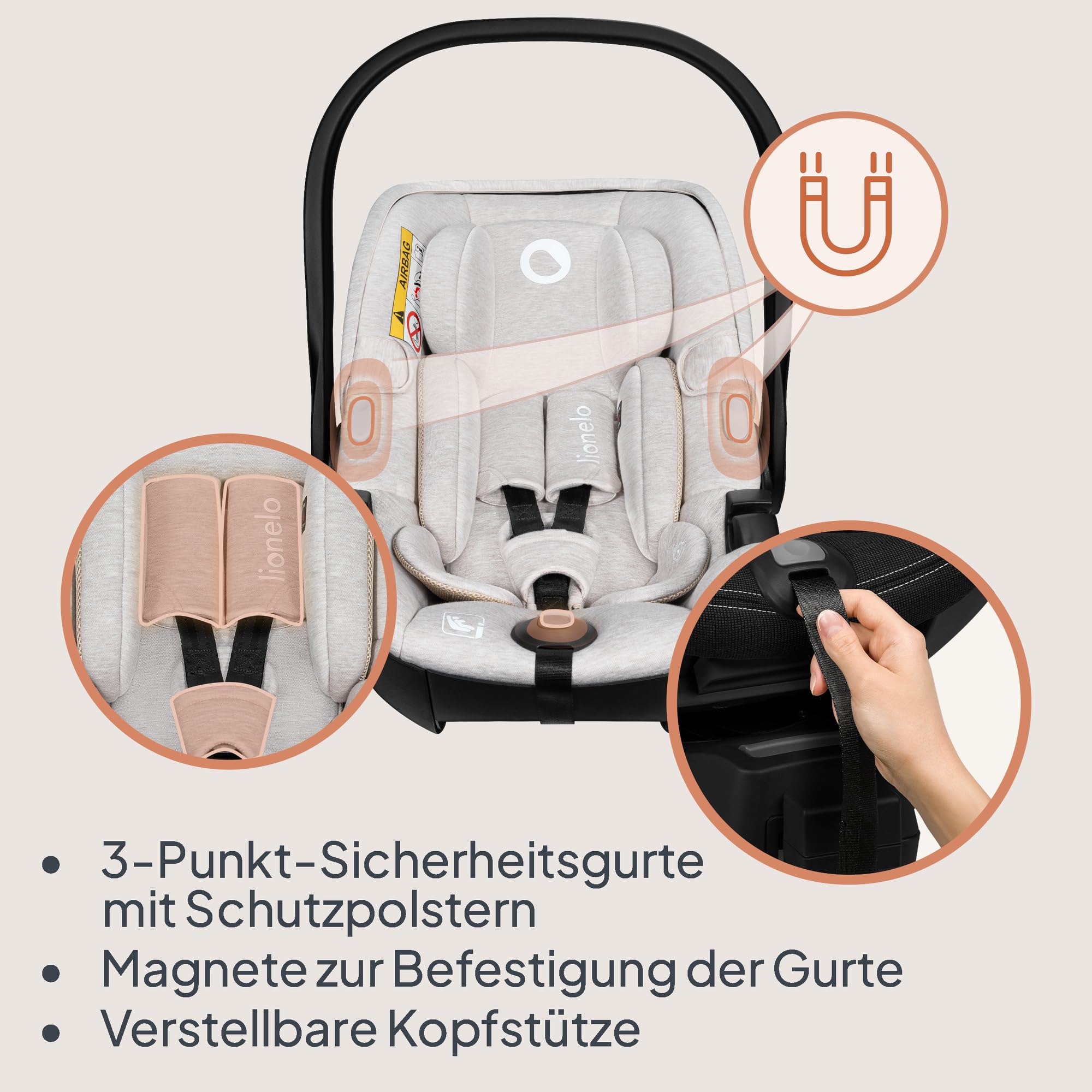 LIONELO MOXIE i-Size Kindersitz 40-87 cm, Babyschale Gruppe 0+ | rückwärtsgerichtet, Kopfstütze verstellbar, Seitenschutz, i-Size R129