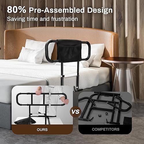 Miniatura 7 de Rieles de asistencia de cama para adultos mayores con sensor de luz nocturna, altura y ancho ajustables, bastón de cama plegable para personas