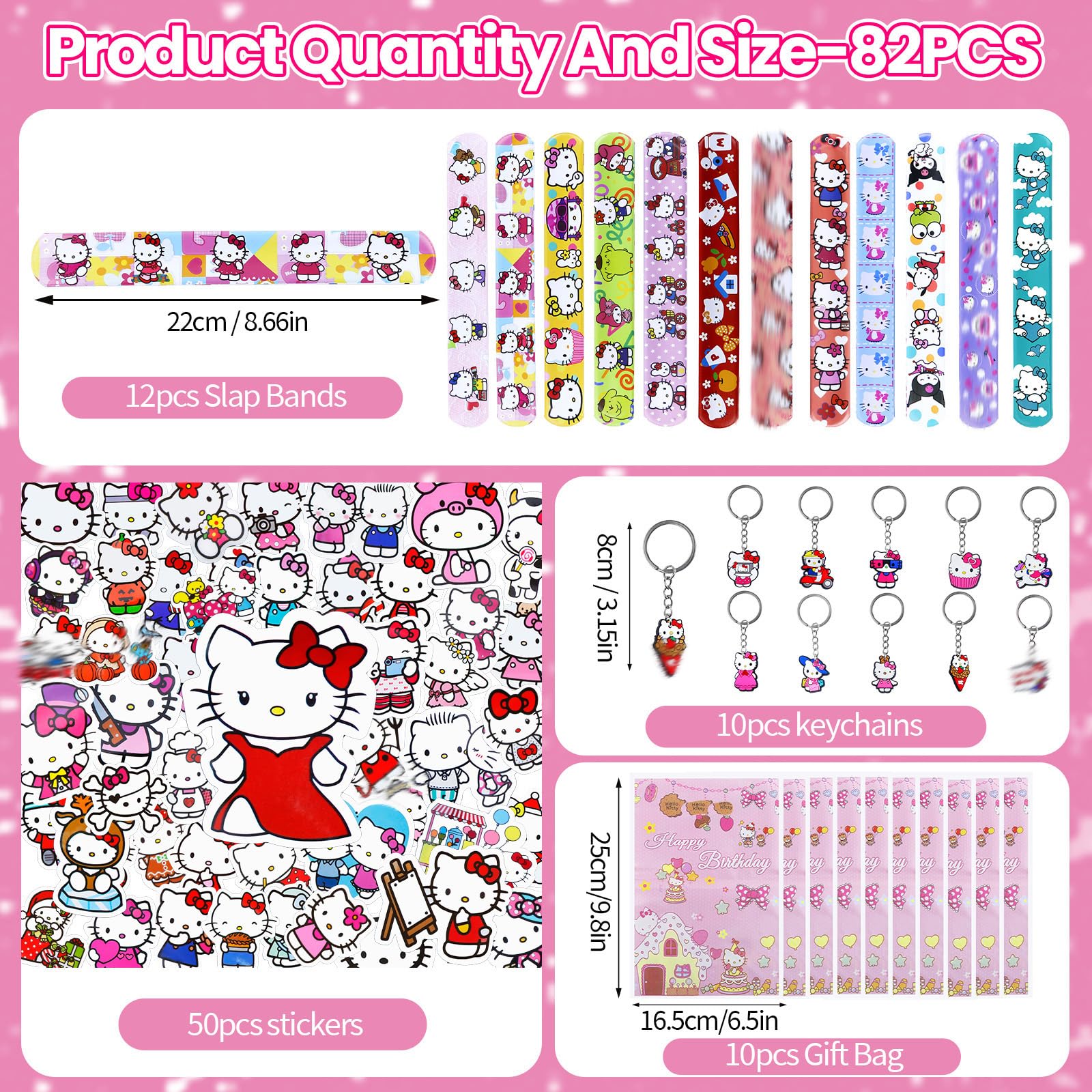 Wirhaut Kity Party Bag Fillers, 82pcs Girls Party Bags Supplies , Girls Party Favors Set Include 12PCS Slap Bands - Image 2