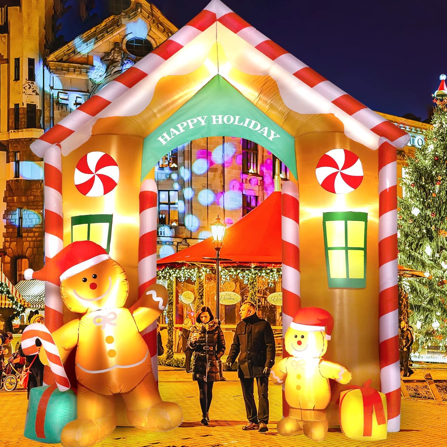 9.97 ft Inflatable Christmas Arch Outdoor Decoration Blow up Gingerbread Man Cookie House and Peppermint Decor with LED Lights Set for Indoor Outdoor Porch Door Garden Inflatable Xmas Arch Supplies - Image 5