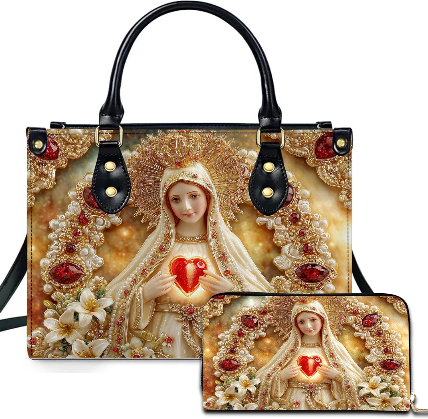 Personalized Virgin Mary Leather Handbag Christian Mary & Floral Bag Women Catholic Gift for Mom Daughter Prayer Bag