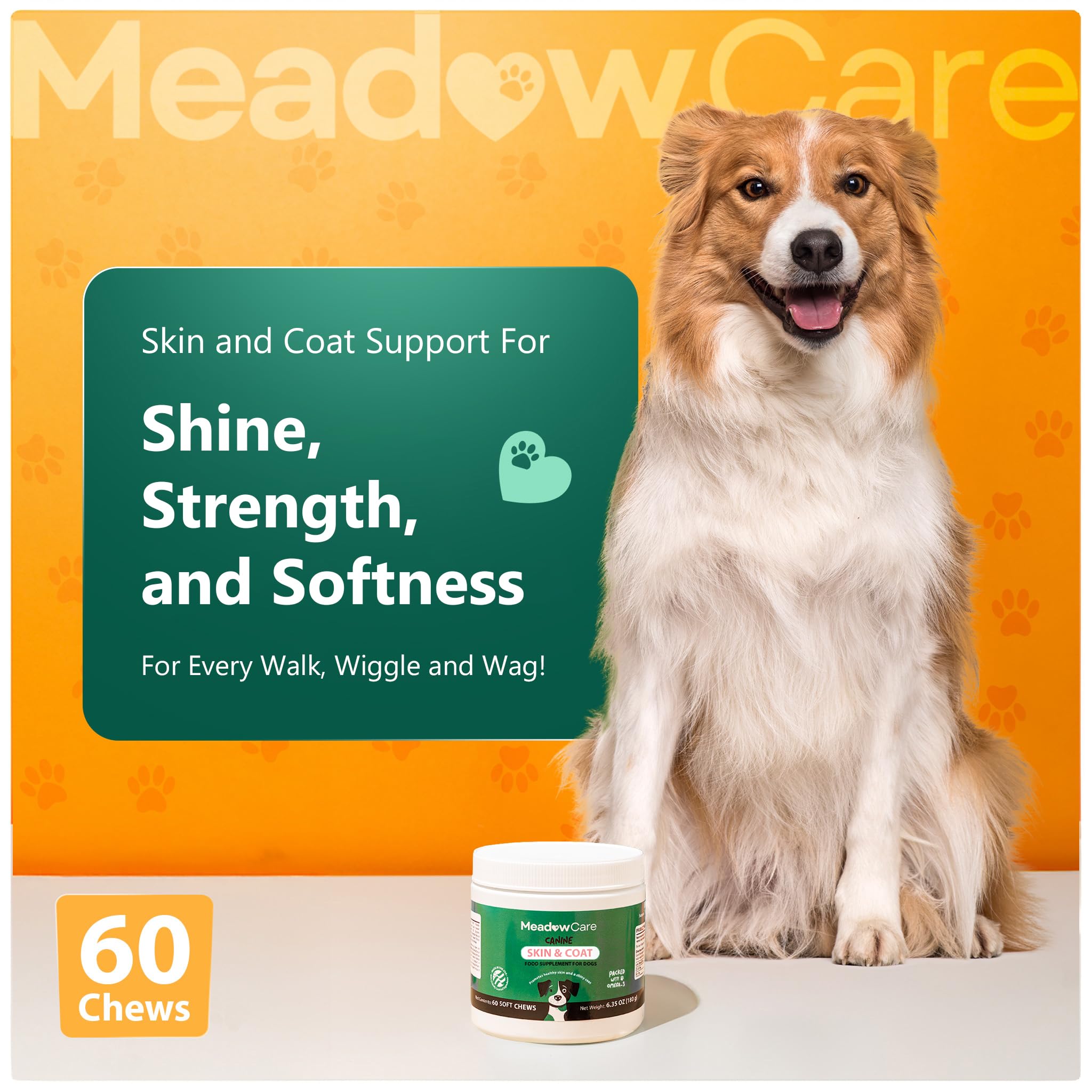 Skin and Coat Supplement for Dogs | Omega 3 Fatty Acid Formula to Support Canine Healthy Skin, Reduce Shedding, and Improve a Glossy, Shiny Coat | 60 Tasty Soft Chews 180g (6.35 oz) | by MeadowCare — Amazon image 2
