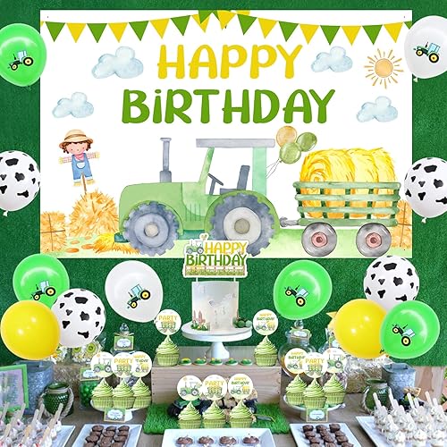 Miniatura 3 de Decoraciones de cumpleaños de tractor para niño, telón de fondo de cumpleaños de tractor, pancarta para decoración de tarta, globo para tractor de