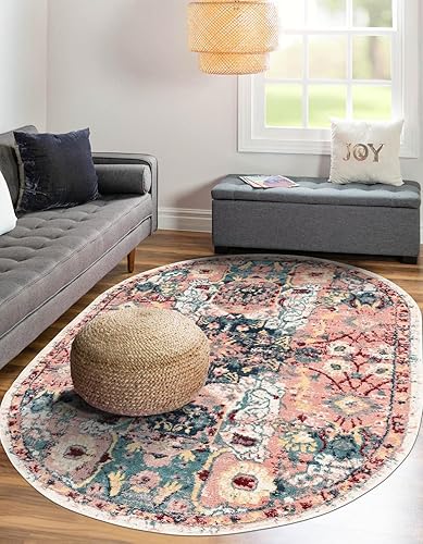 Unique Loom Sumter Collection Alfombra de área, Aiken (8 x 10 pies, ovalada, rosaazul)