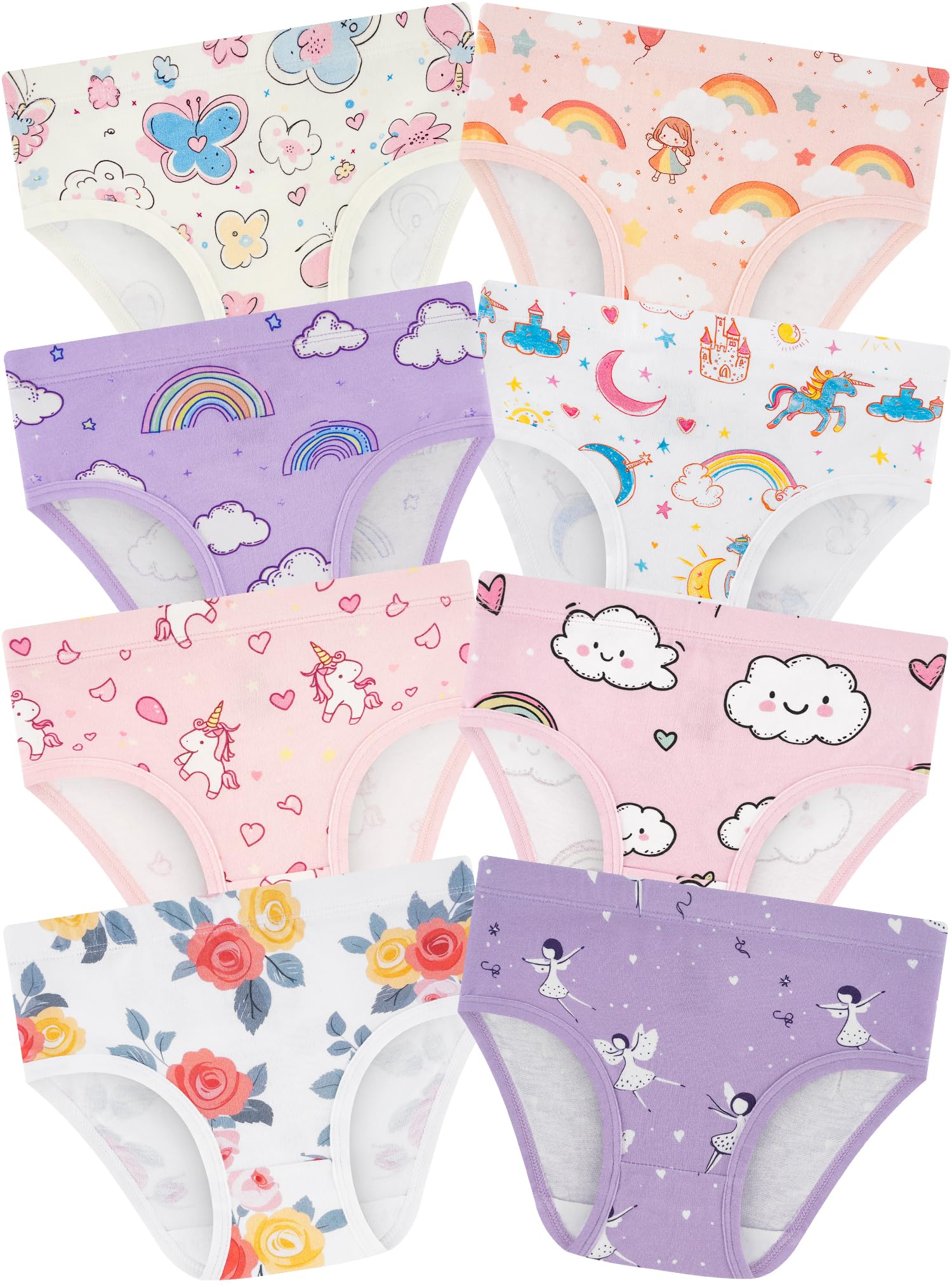 BliBliTaTa Mädchenunterwäsche,Weiche,Nahtlose Baumwoll-Unterhosen für Kleinkinder&Größere Kinder,Atmungsaktive Slips,8er-Pack
