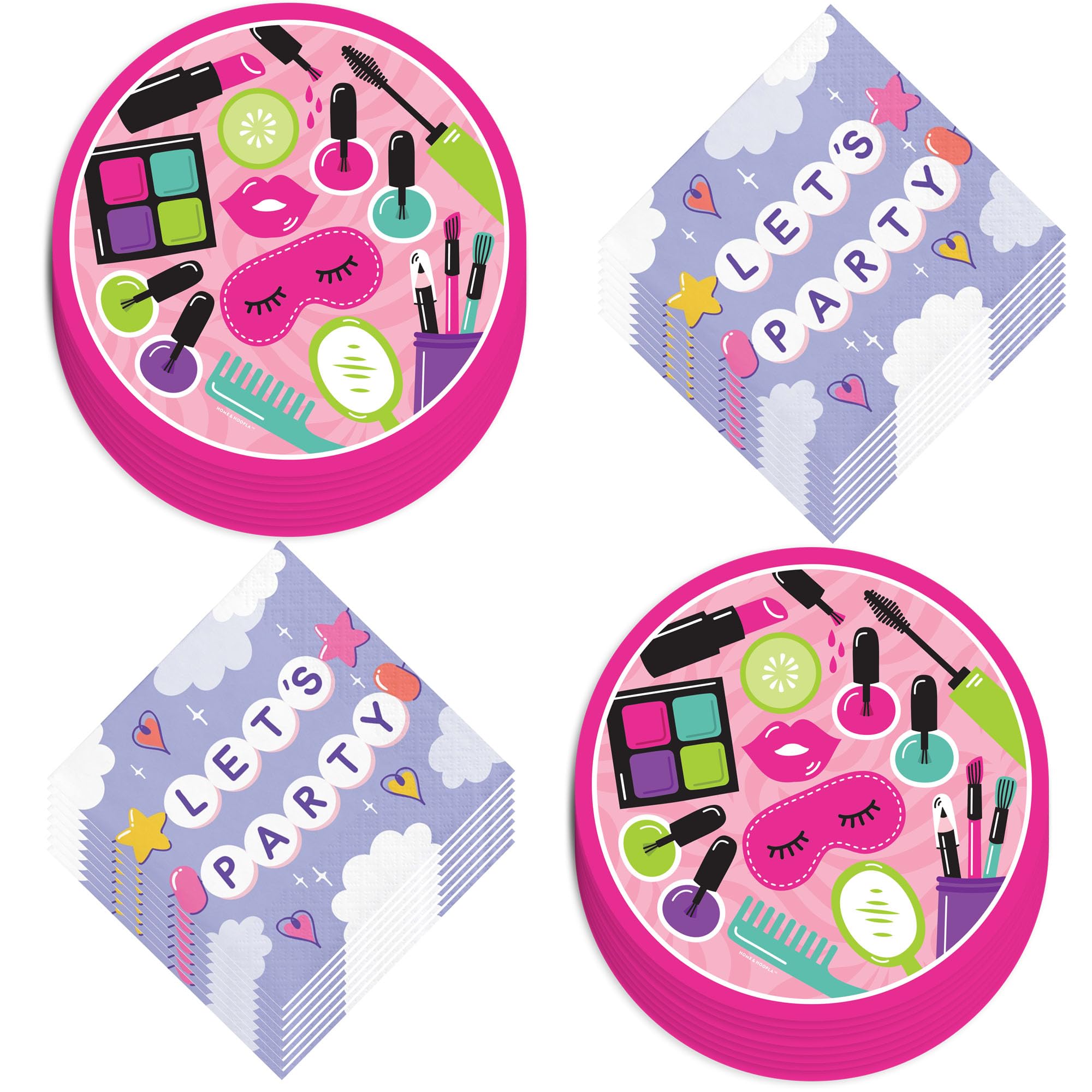 Pamper Party Supplies - Spa Beauty & Makeup Round Paper Dessert Plates and Beverage Napkins ( 16 Plates & Napkins)