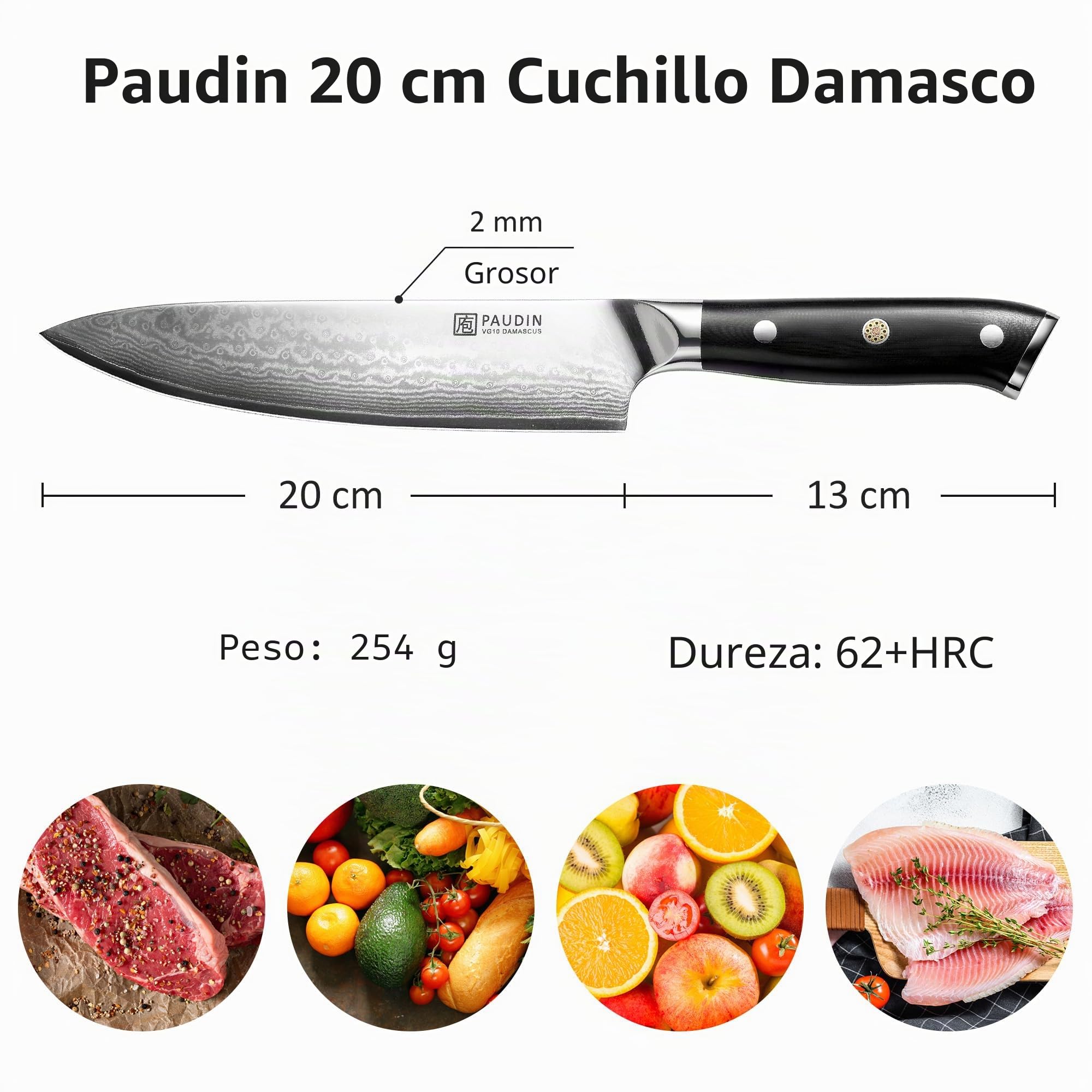 PAUDIN cuchillo jamonero 30 cm, cuchillo de cocina para jamón, cuchillo de pescado profesional de acero inoxidable, cuchillo para salmón extra afilado con mango ergonómico de madera de pakka