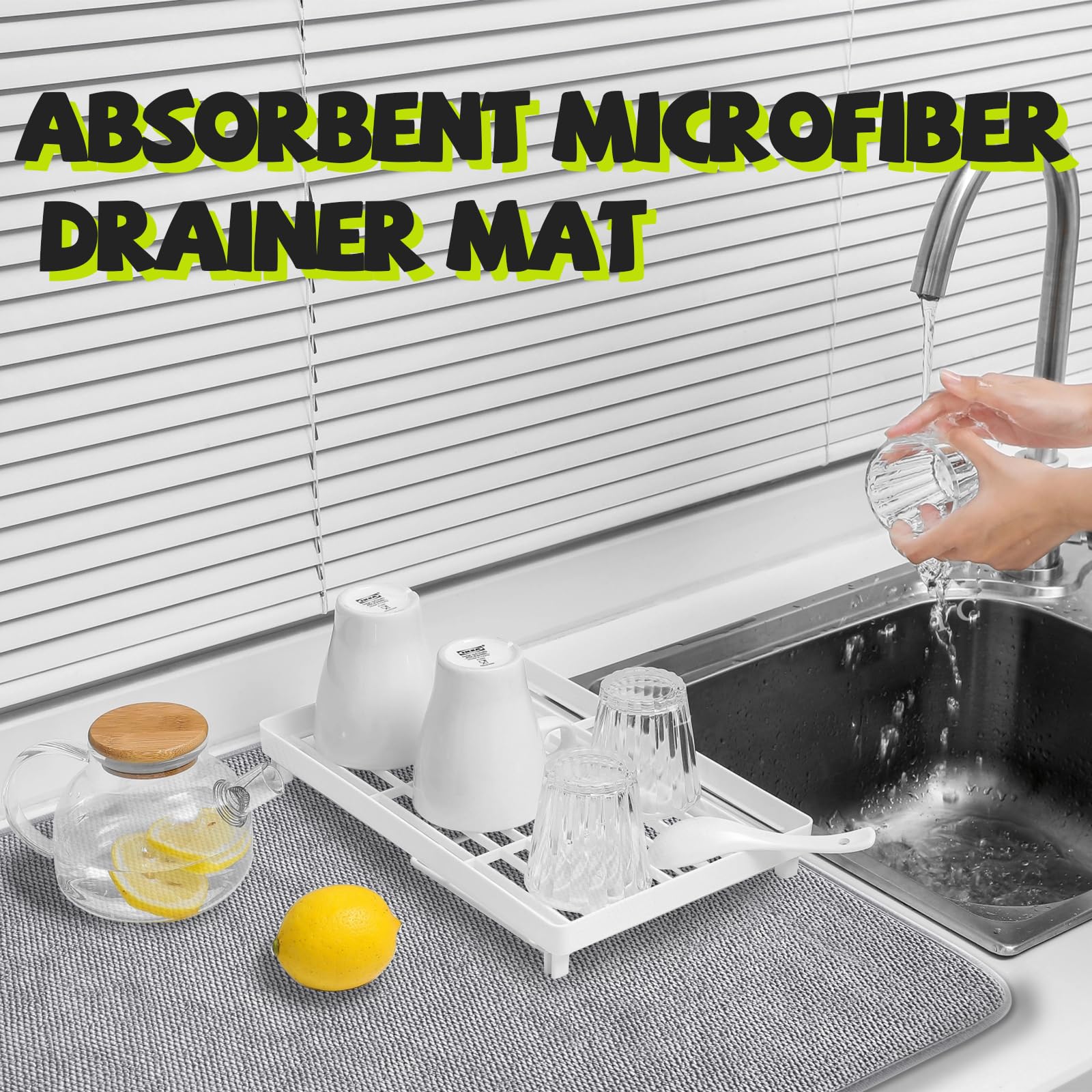 3 Stück XXL-Abtropfmatten, saugfähige Mikrofaser-Abtropfmatte, große Küchentheken-Pads für Kaffee, Regal, unter der Spüle, Abtropfgestell, Arbeitsplatten, Nadelstreifen (grau, 61 x 43 cm)