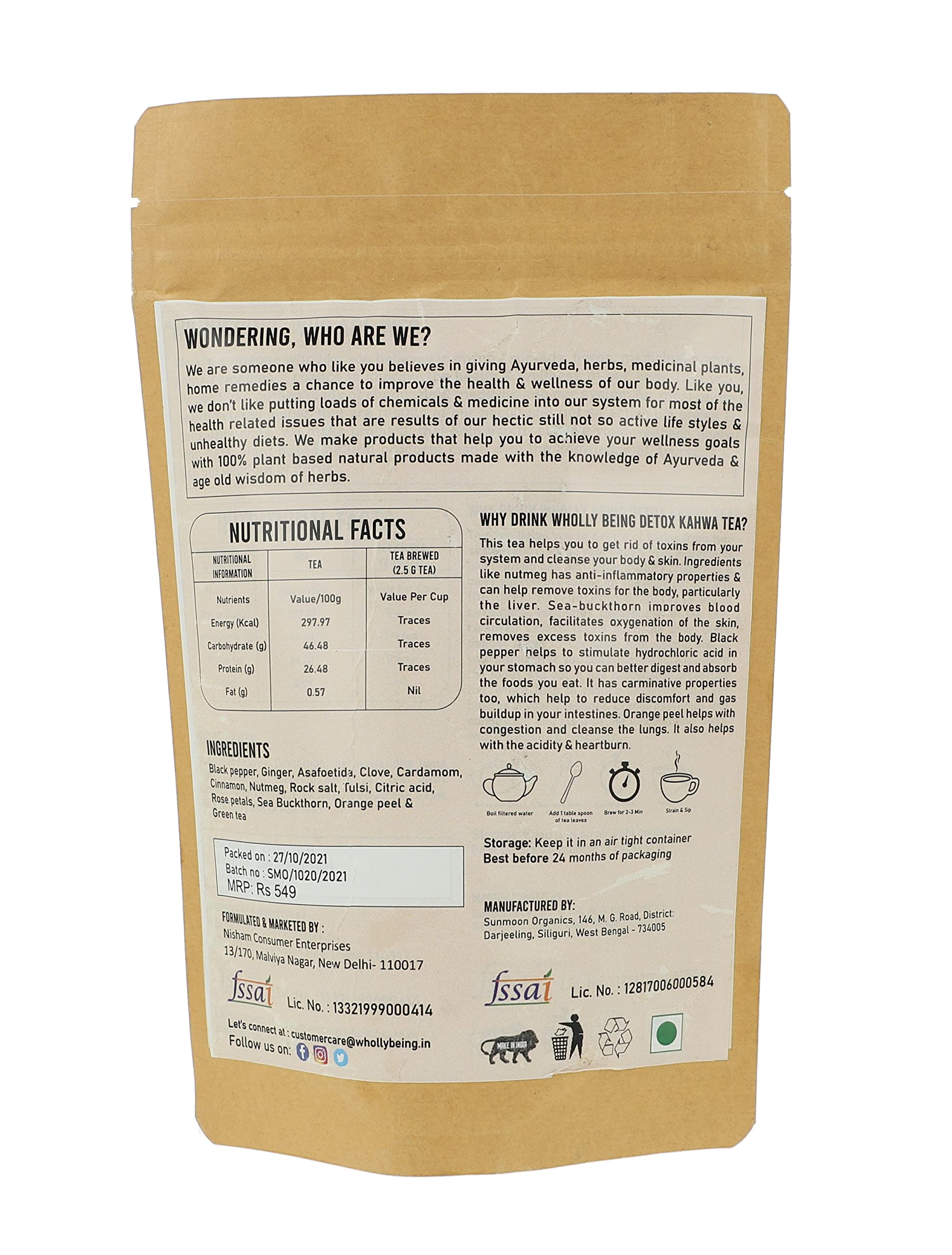 Wholly Being - Detox Kahwa Tea for skin glow and gut detox 100g with nutmeg, sea buckthorn, rose petals, orange peels 3