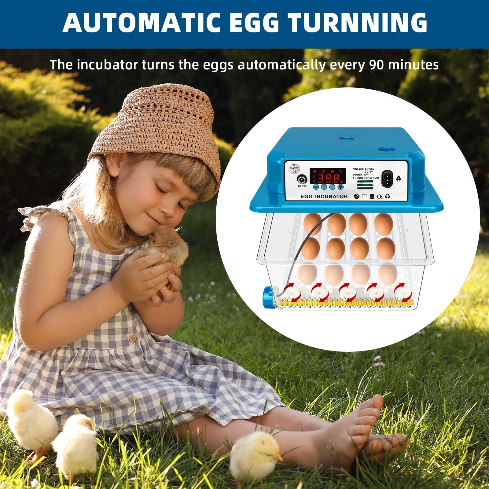 Incubatore automatico per uova con controllo della temperatura per 16 uova, incubatore con rotazione automatica e irrigazione, per uova di pollo, oca, anatra e quaglia