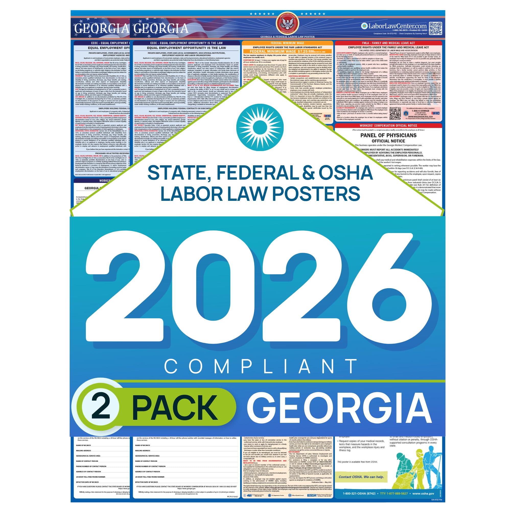 Labor Law Posters Georgia 2026, 2-Pack, State, Federal Workplace Notices