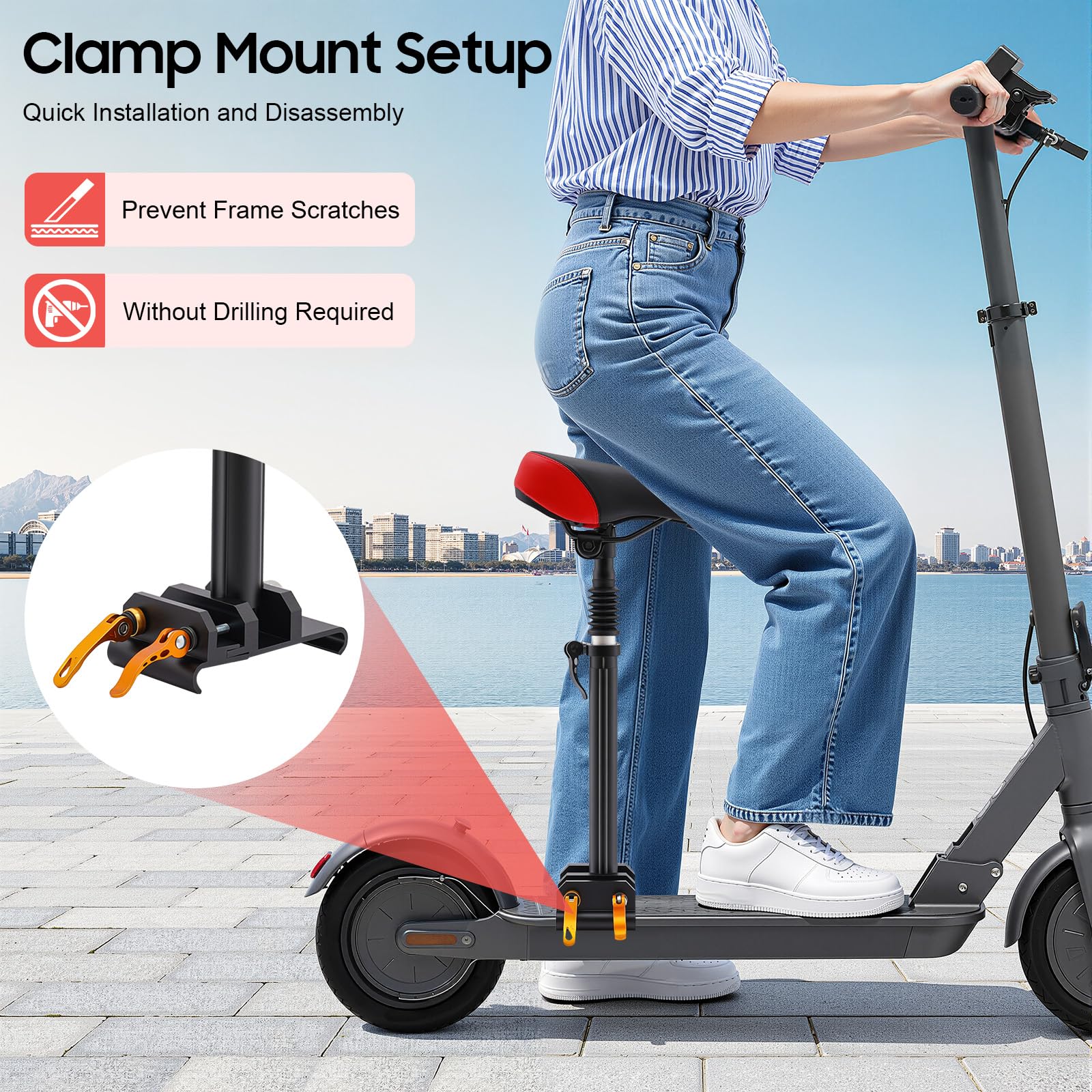 Siège pour Trottinette Électrique, Selle Réglable en Hauteur | Aluminium PU, Confortable, Installation Facile Sans Perçage
