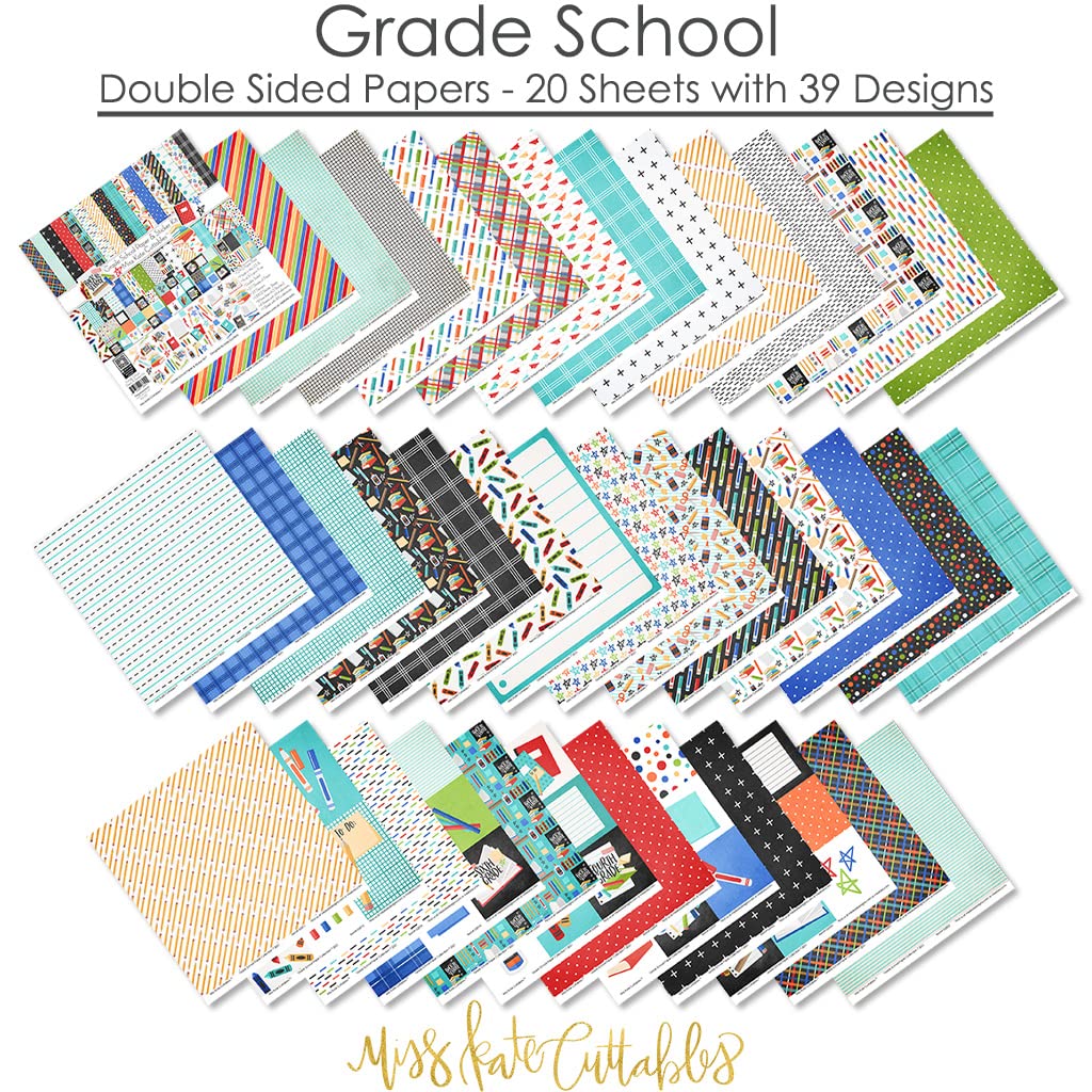 Miss Kate Cuttables Paper & Sticker Kit - Grade School - 20 Double-Sided 12x12 Papers with 39 Designs & 1 8X12 Sticker Sheet - Scrapbooking Card Making Crafting - Image 6