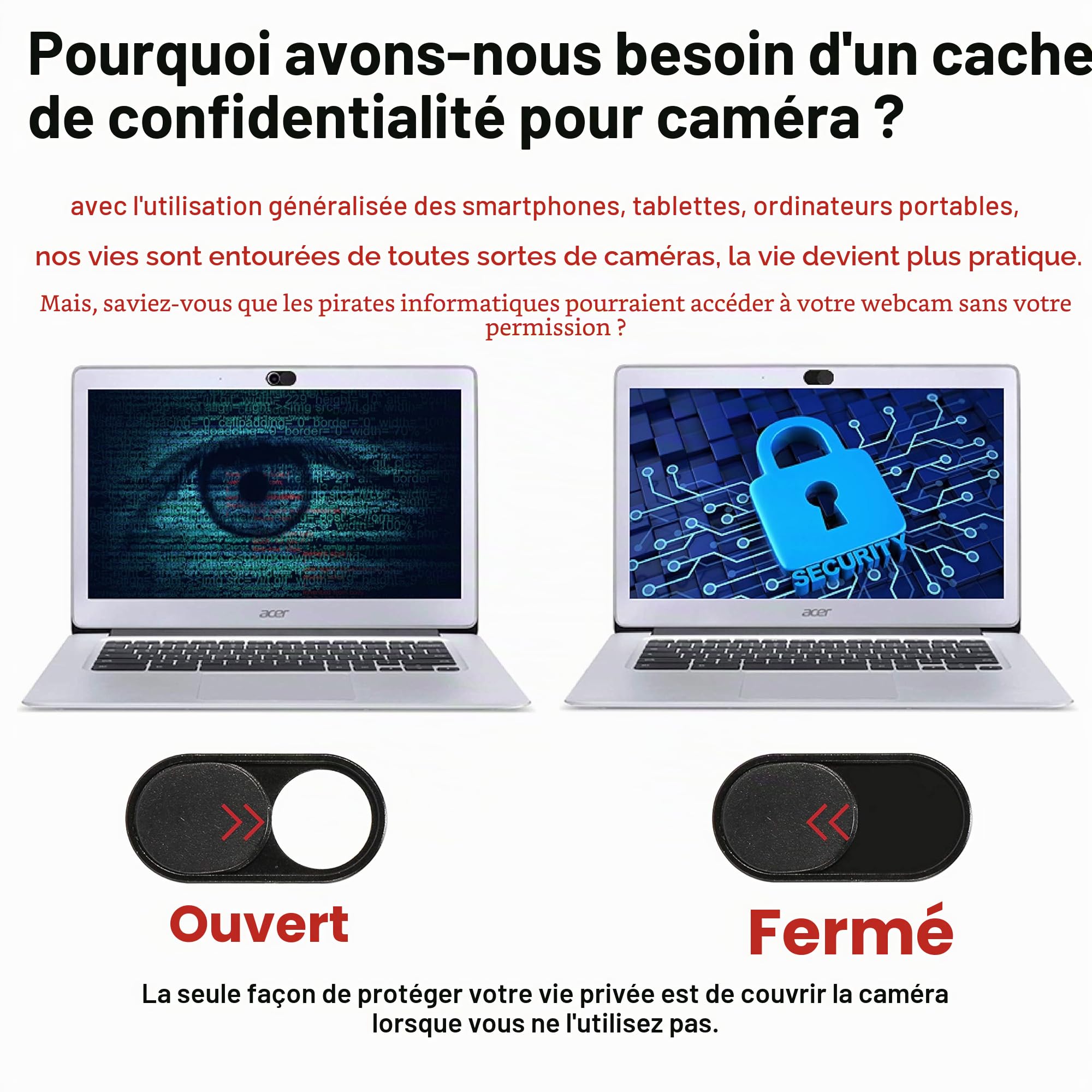 imluckies Cache Webcam Slide [0,6mm Ultra Fin Métallique] pour MacBook Pro, Ordinateur Portable, MacBook air, iMac, iPad, PC, iPhone, Protection Vie Privée Caméra Cover Coulissant, Noir [2 Pièces]