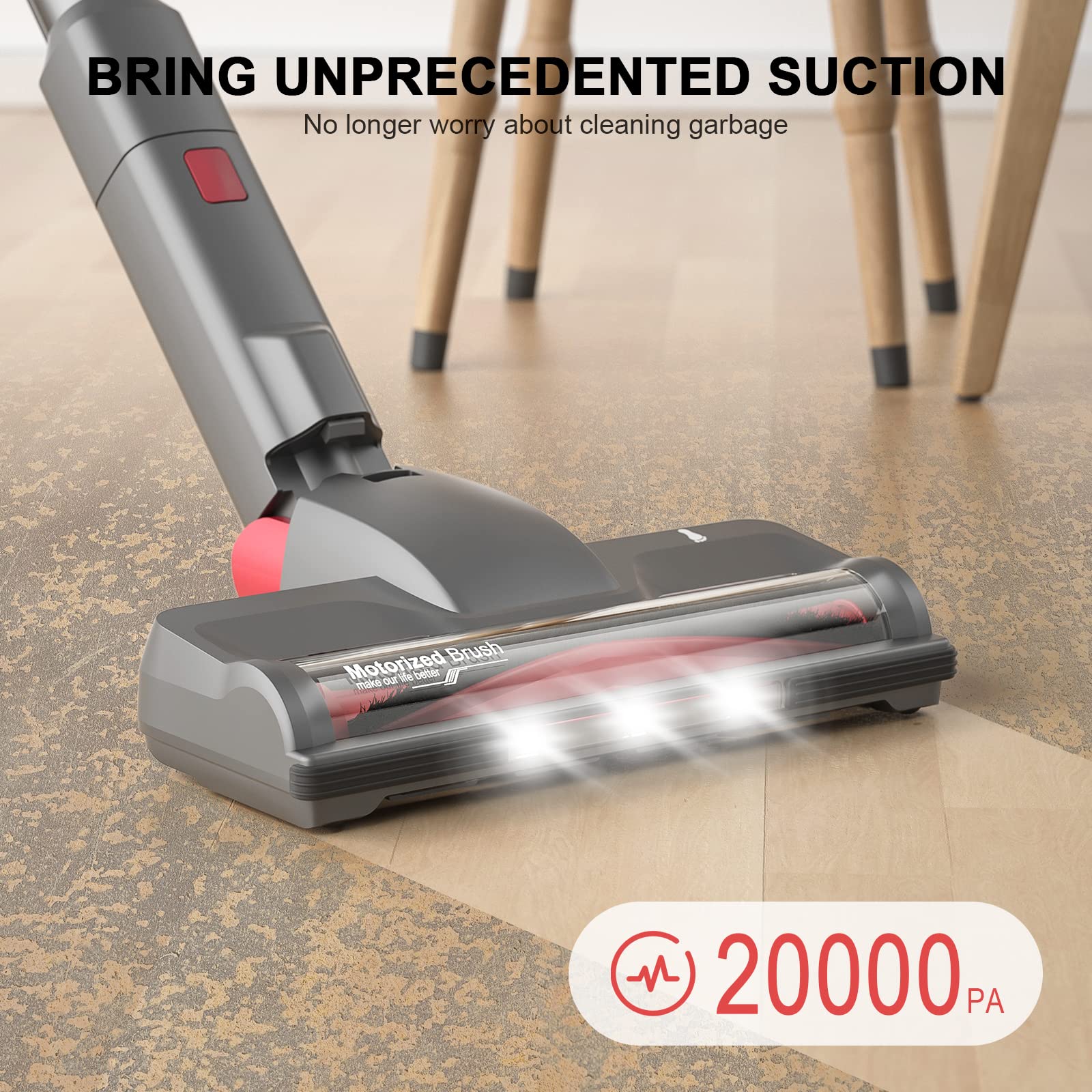 Girnoor Vacuum Cleaner, 600W Powerful 20KPA Suction Corded Stick Vacuum with LED Floor Head, Self-stading Lightweight Vacuum for Hardwood Floor