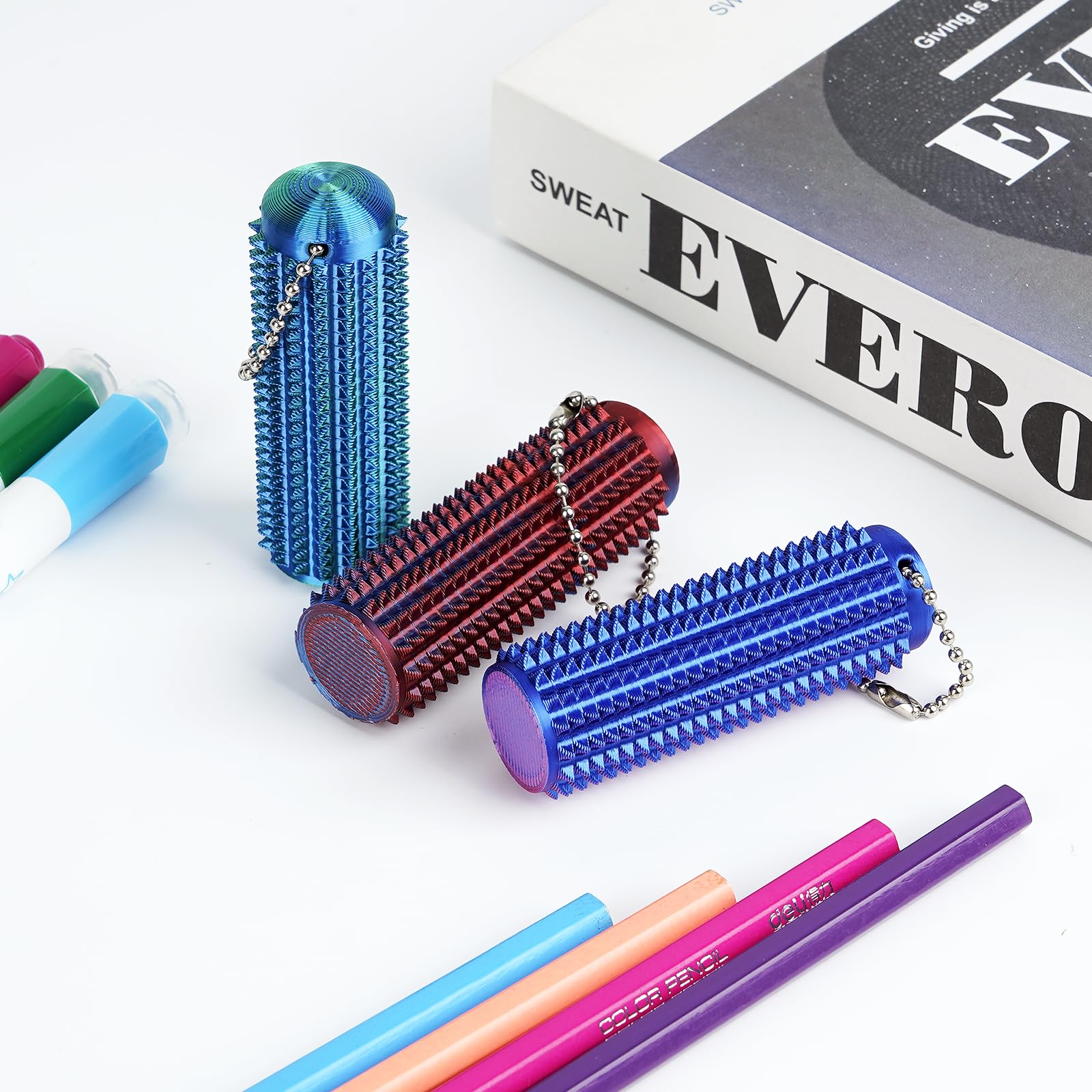 3PCS Spiky Grippie Stim Keychains Spiky Roller Fidget Stim Fidget Keyring Silent Fidget Toy for Adults Relax & Focus Stress Relief Novelty Gifts for Work and Study - Image 3